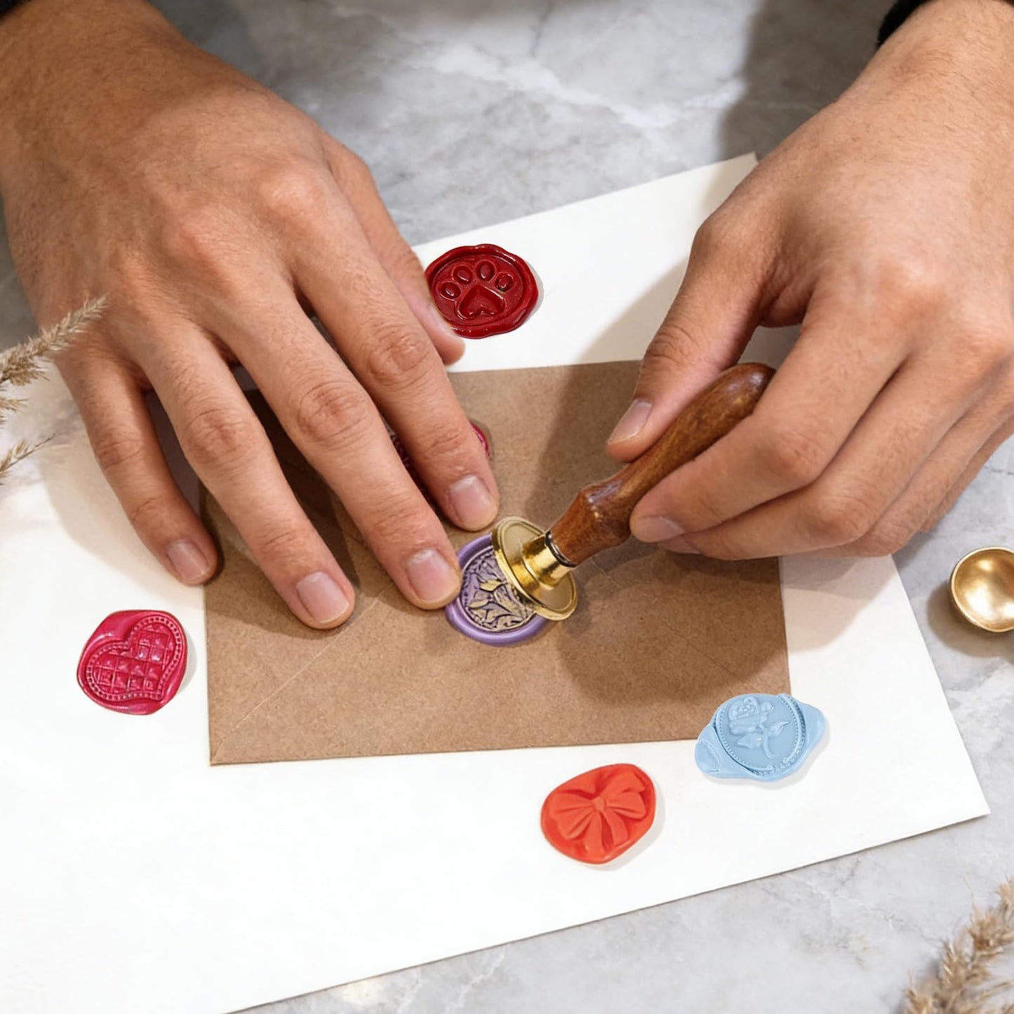 41-Piece Wax Seal Stamp Kit with Vintage Design Metal Stamp Heads -Wooden Handle for Sealing Wedding Invitations, Envelopes, Gift Wrapping and DIY Craft Projects
