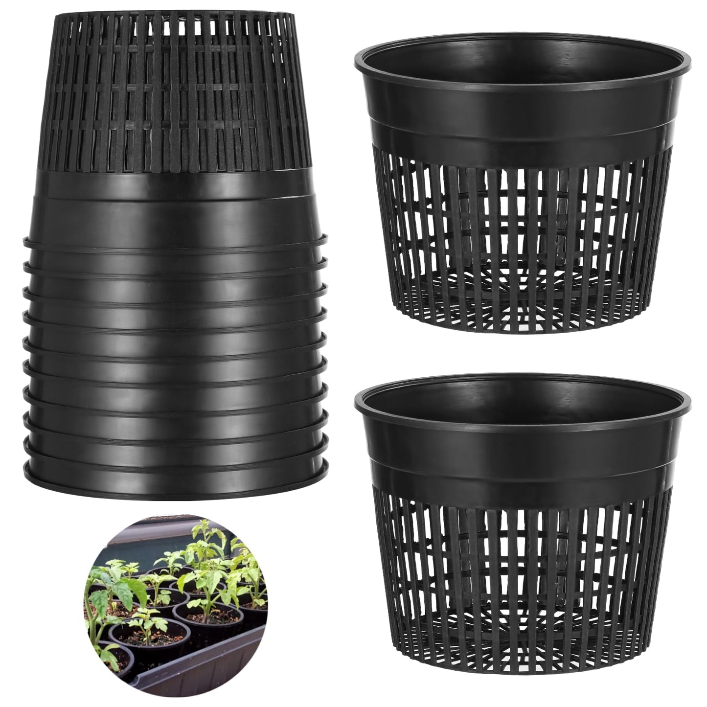 ZALIR 12 Pcs Net Pots for Hydroponics 6In - Plastic Root Control Pots with Drainage Holes, Ideal for Lily Plants, Lightweight and Stackable Design for Efficient Growth