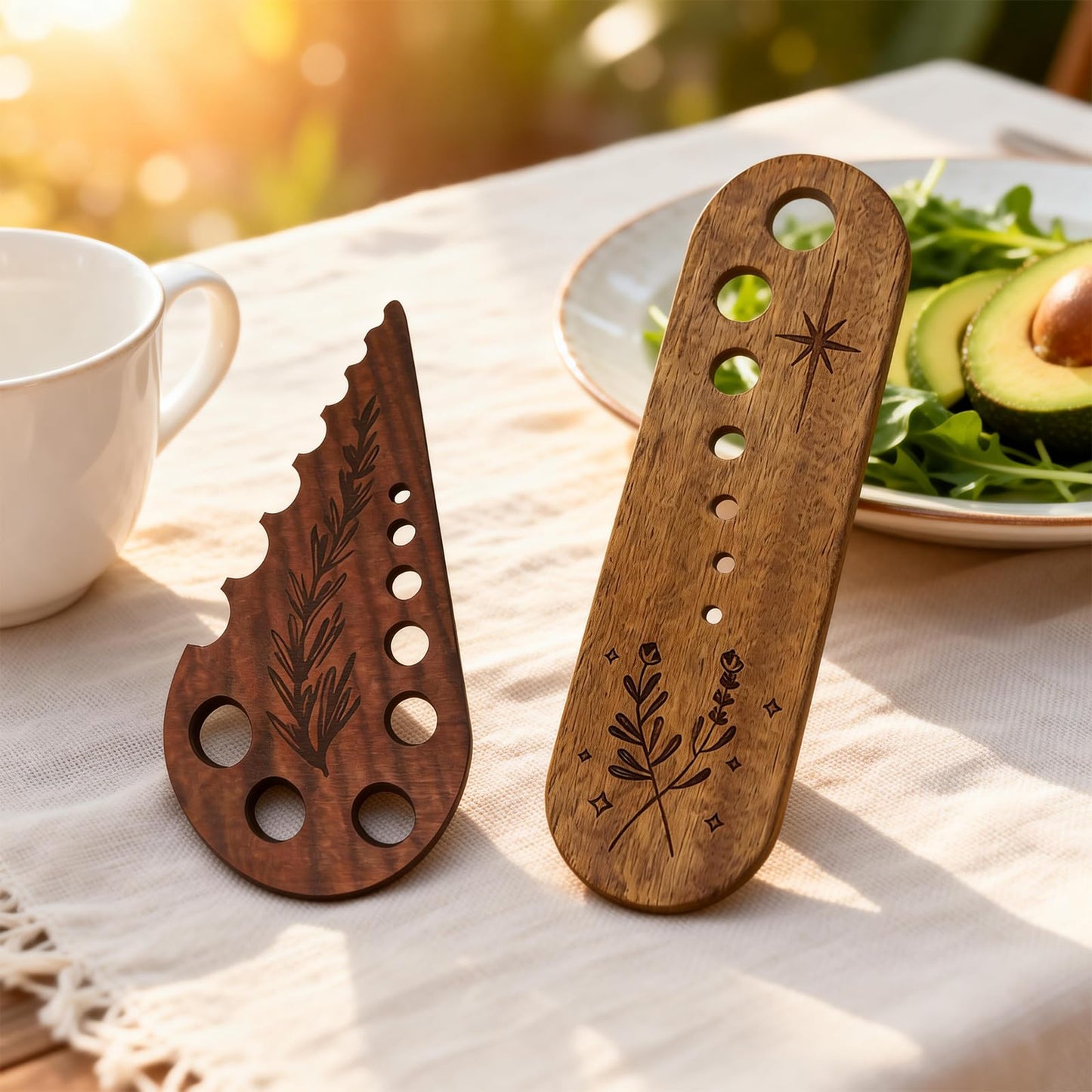 2 Pcs Wooden Herb Stripper, Vegetable Leaf Separator Tool, Functional Kitchen Gadget for Home Cooking and Professional Chefs
