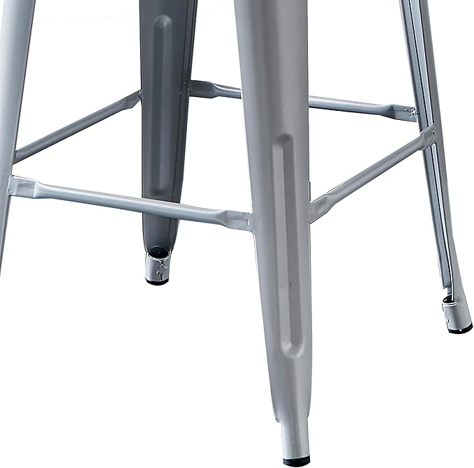 AC Pacific 30” Metal Barstool Set of 2 – Country Rustic Style with Low Back, Lightweight & Sturdy Build, Easy Assembly – Matte Silver