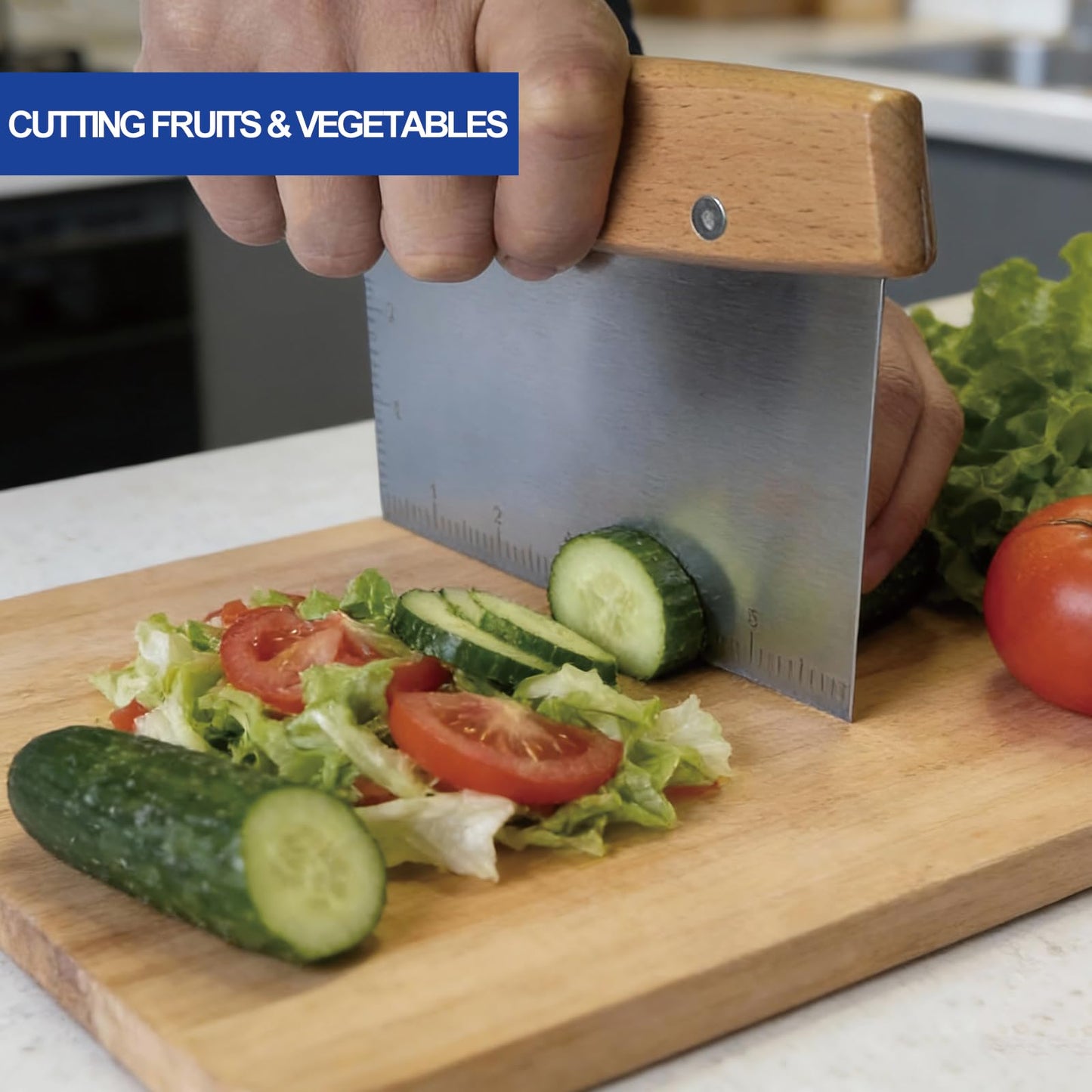 Vriysei Professional Dough Cutter & Bench Scraper - Ultimate Dough Scraper Tool with Stainless Steel Blade & Wood Handle (2)