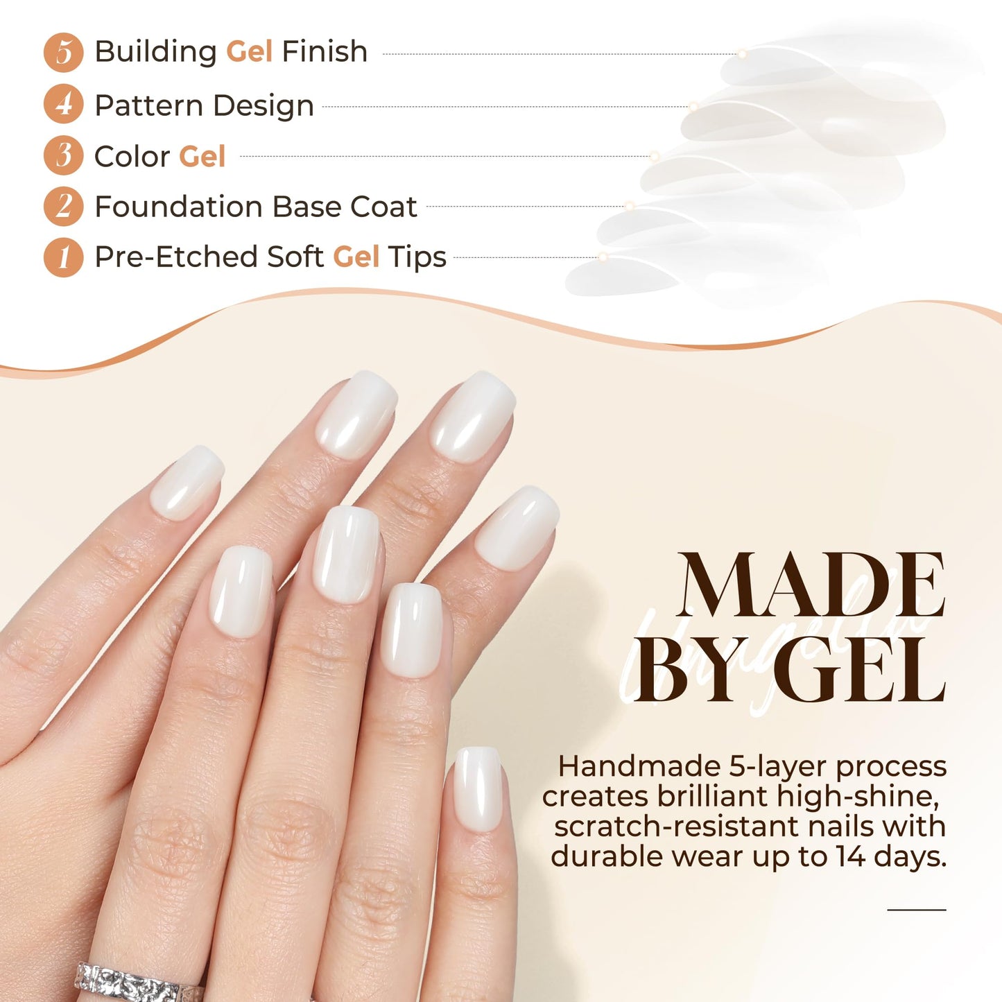 UNA GELLA Press On Nails Short: Chrome White Soft Gel Press Ons Kit with Nail Tips Glue on Nails, 16 Sizes - 32 Reusable Chrome Holographic Fake Nails Kit, Nude White