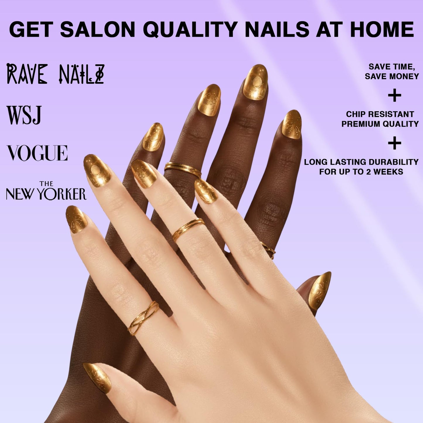 Rave Nailz Solstice Gilded Relic Press on Nails (24 Count) | Gold Foil 3d False Oval Press on Nail Egyptian-Inspired Short Metallic | Chip-Resistant Holiday Nails with Glue, File, Long-Lasting 2+week