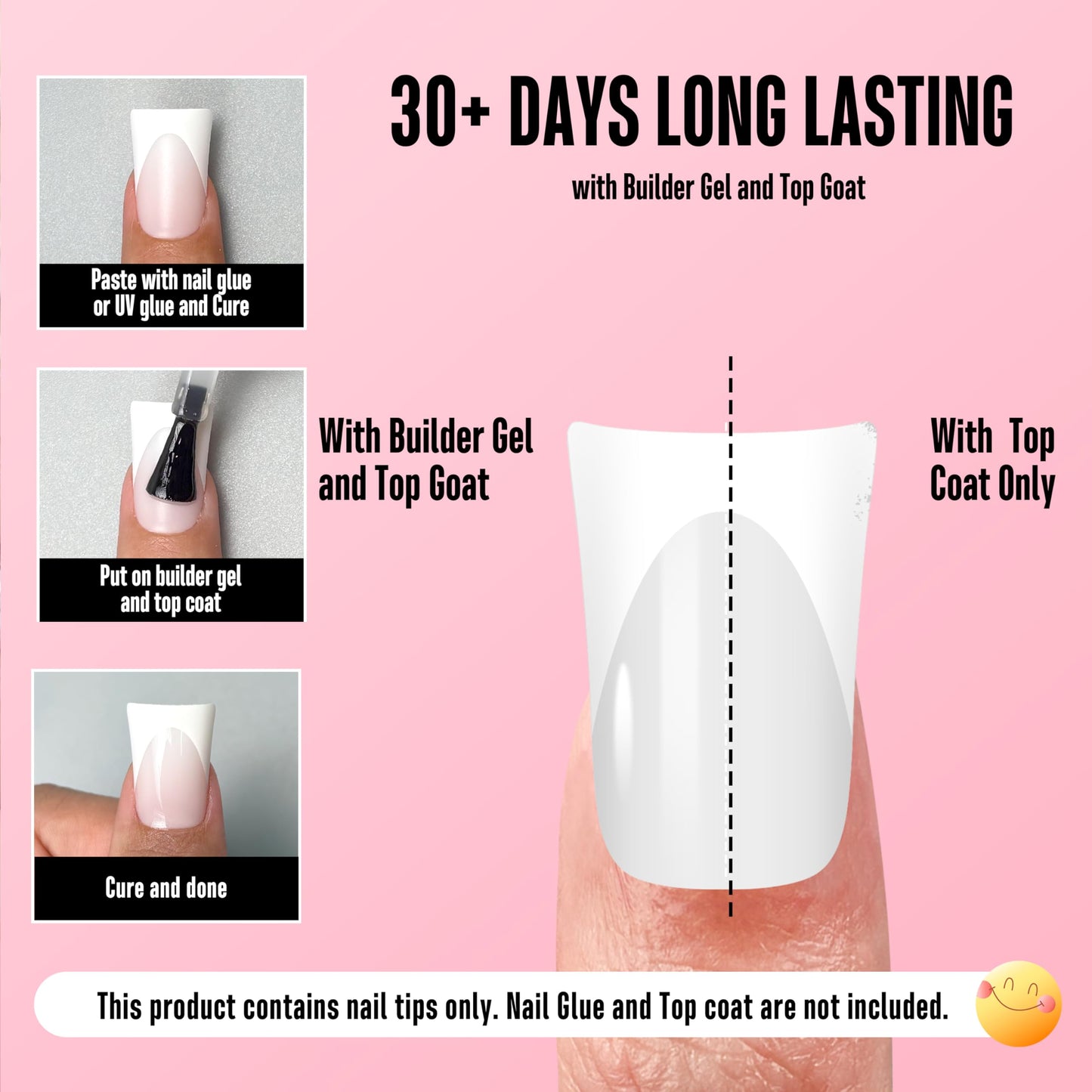 NOVO OVO Short Duck Nail Tips French Tip Press On Milky White, Pre-designed Soft Gel Nail Extension, Need Buider Gel Top Coat, No Glue included, Full Cover Acrylic False Nails for DIYx12 Sizes 360pc