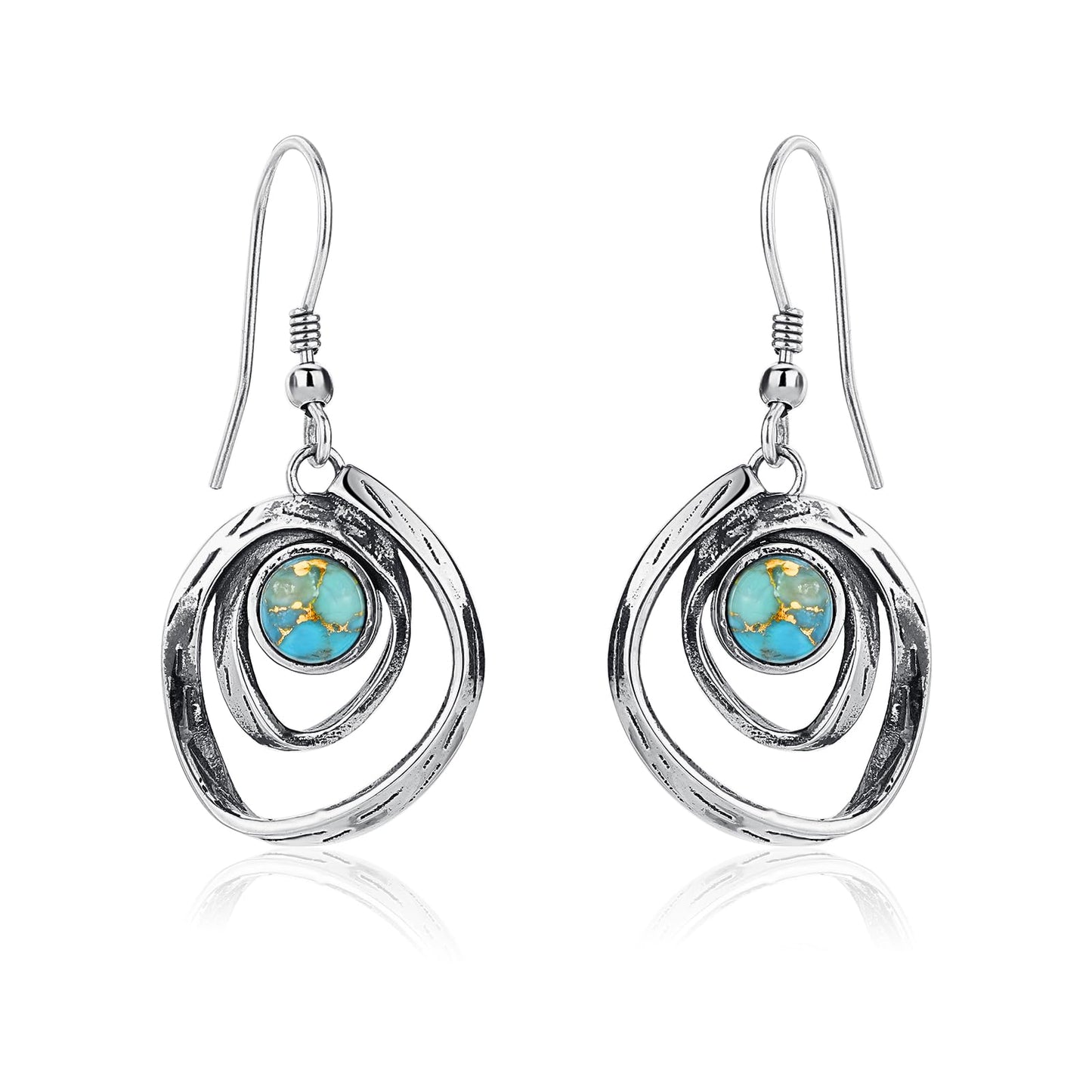 Phyonio Teal Turquoise Earrings for Women 925 Sterling Silver Turquoise Dangle Earrings Vintage Swirl/Spiral Ear Hook Earrings