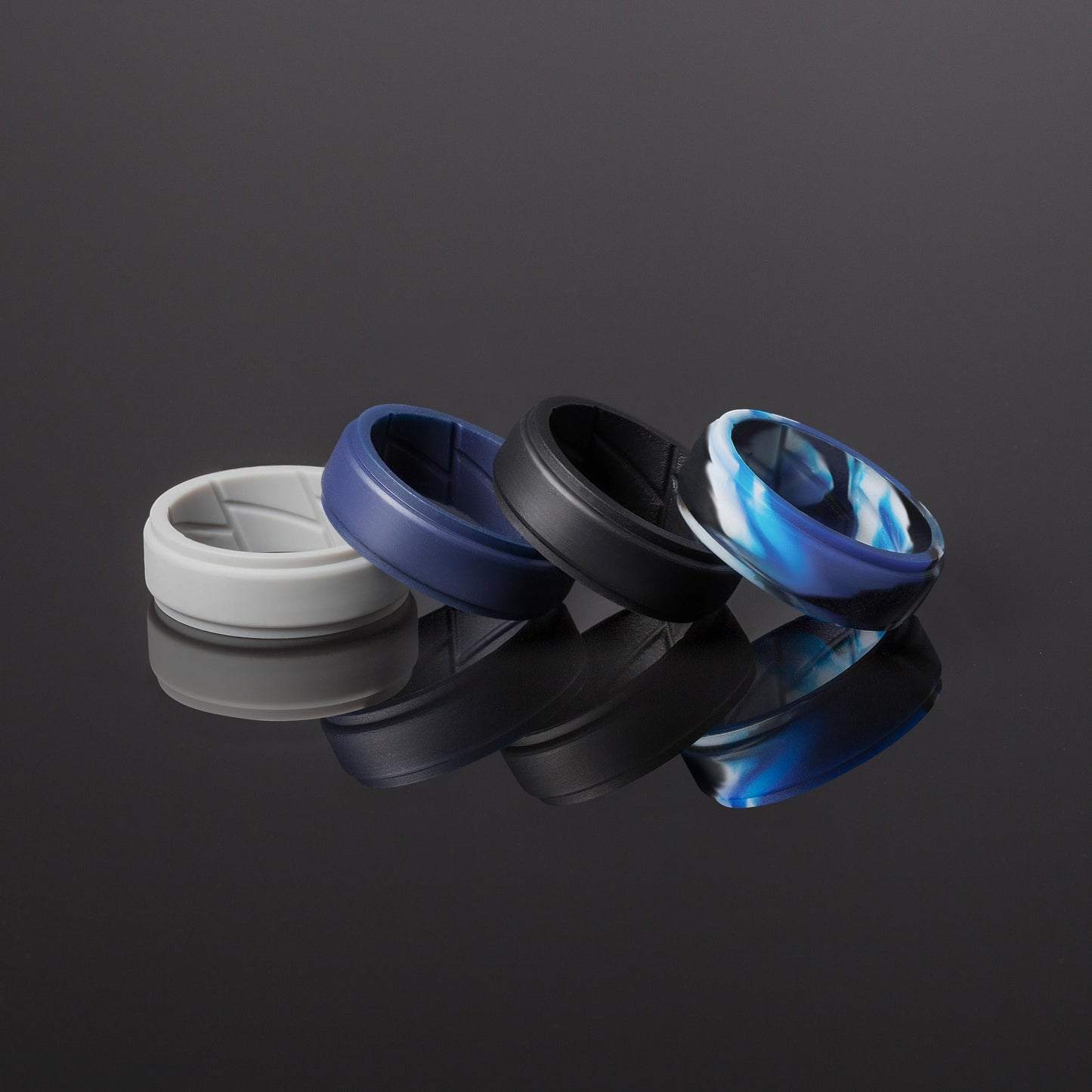 ThunderFit Silicone Wedding Rings for Men Breathable Airflow Inner Grooves, Step Edge Sleek Design Rubber Engagement Bands 8mm Wide 2mm Thick, Variety Multipack 1-7