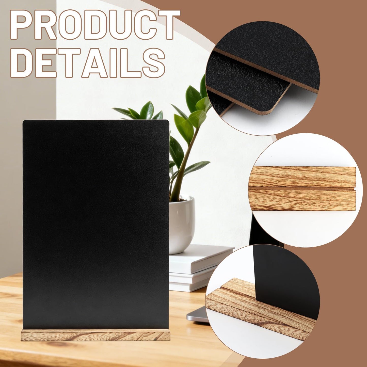Neworkg 6 Pack Chalkboard Sign with Wood Base, Tabletop Message Board Sign for Wedding, Restaurant and Party Decoration, 7.87x11.81 Inches
