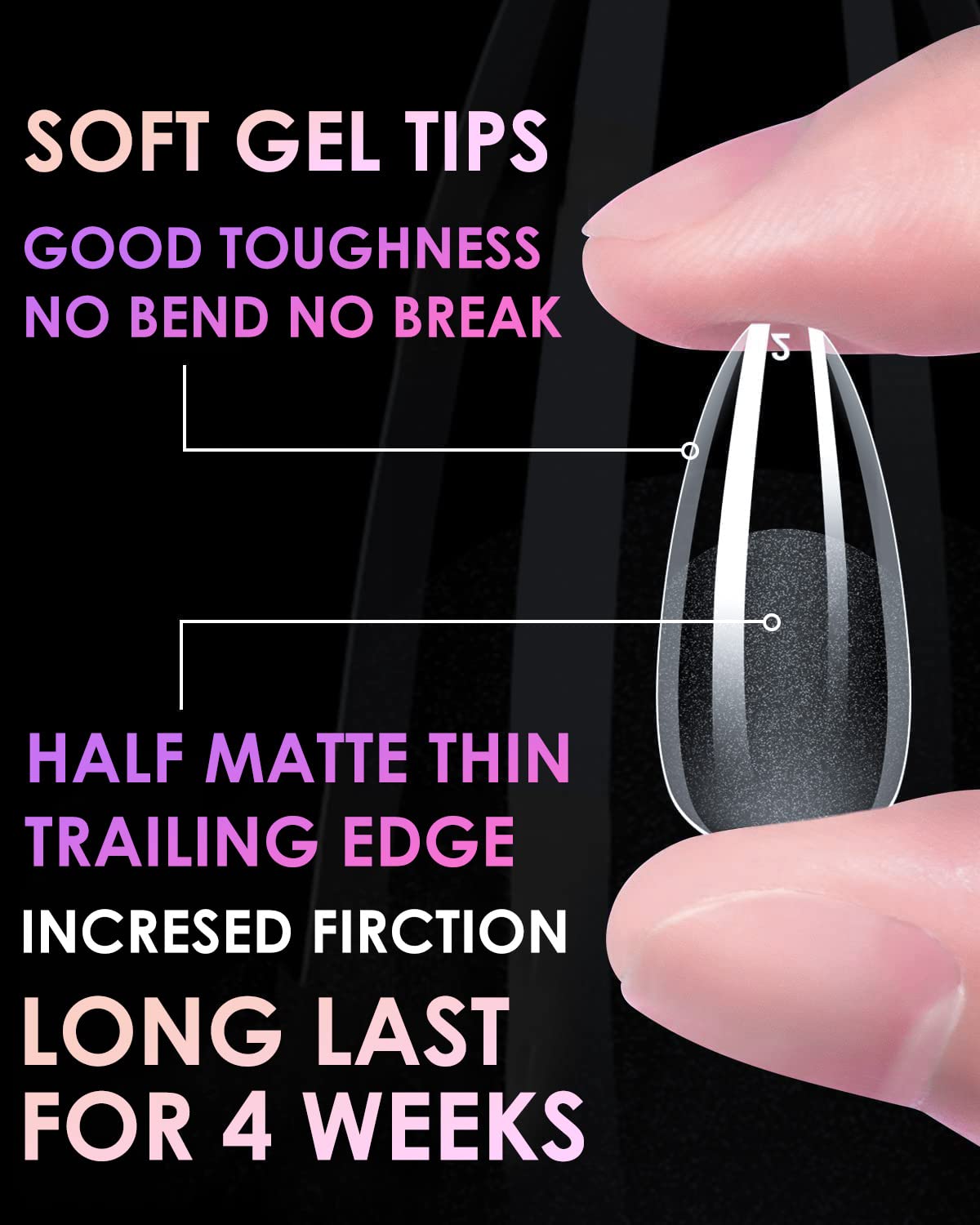 Soft Gel Nail Tips Long Stiletto, 120PCS Pre Buff Full Cover Nail Extenison Tips Half Matte Gel Nail Tips BORNBYME