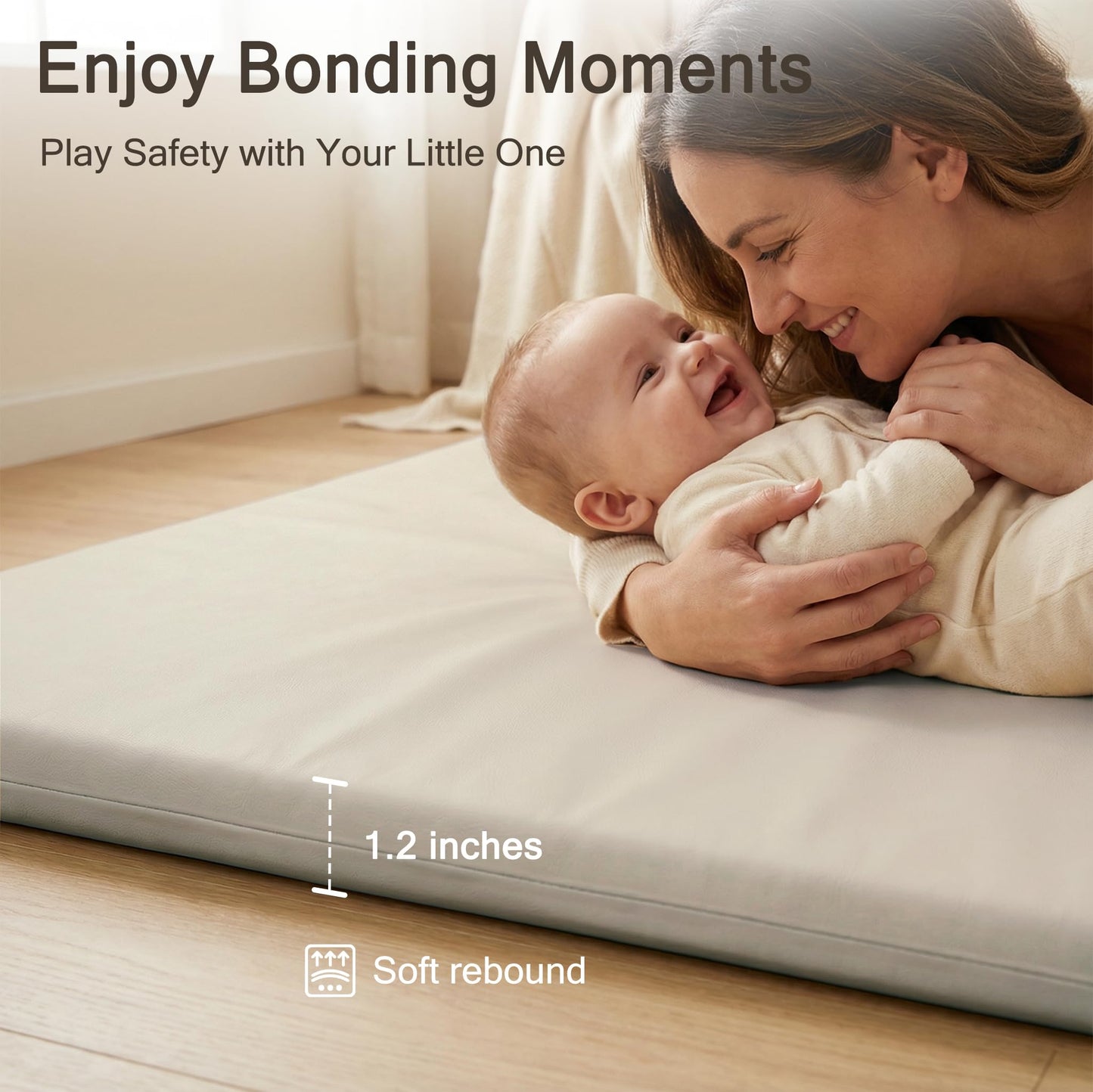 Funyoo Vegan Leather Baby Play Mat, 71x59 Thicken Foam Play Mat for Infants and Toddlers, Padded & Cushioned Playpen Mat for 71x59 Playpens, 1.2" Thick, Grey