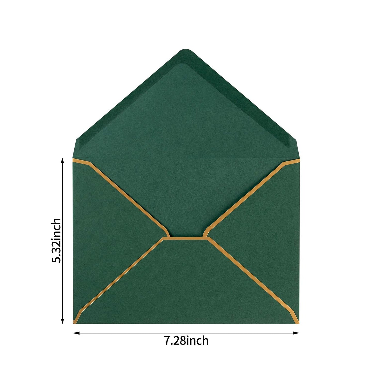 100 Pack A7 Envelopes 5 x 7 Card Envelopes V Flap with Gold Border for Office, Wedding Gift Cards, Invitations, Graduation, Baby Shower, Parties (5.32 x 7.28 Inches, Dark Green)