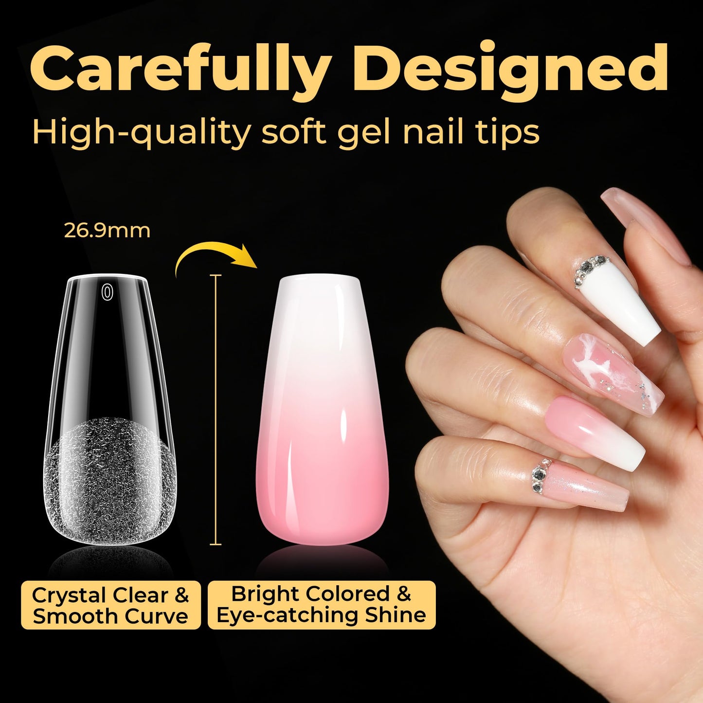 UNA GELLA Medium Coffin Nails Tips 600Pcs, Gel Nail Tips Coffin Pre Etched Press On Nails Fake Soft Gel Nail Tips For Nail Extension Ombre Stlye Art Home DIY Salon 12 Sizes