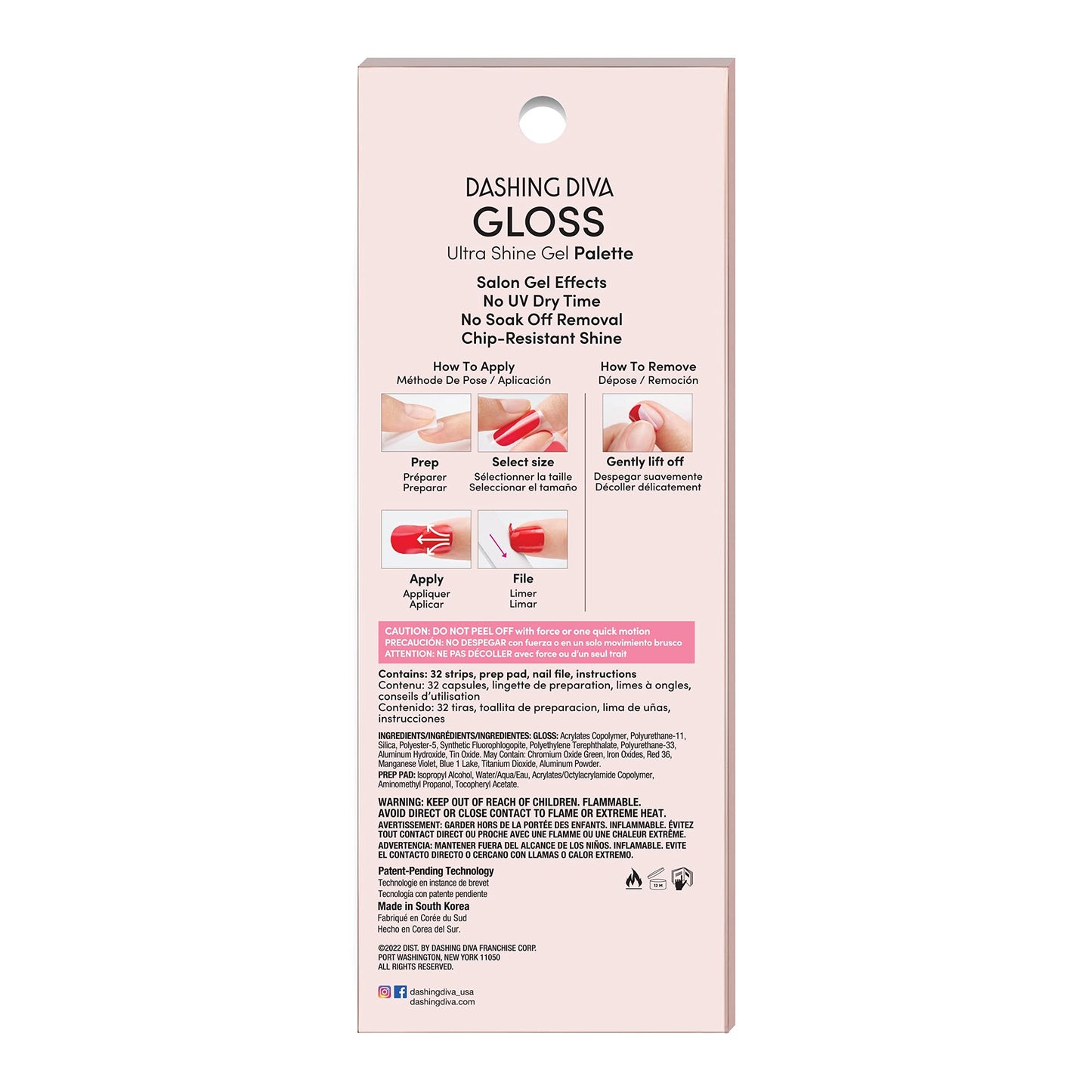 Dashing Diva Gloss Nail Strips - Blue Vixon | UV Free, Chip Resistant, Long Lasting Gel Nail Stickers | Contains 32 Nail Wraps, 1 Prep Pad, 1 Nail File