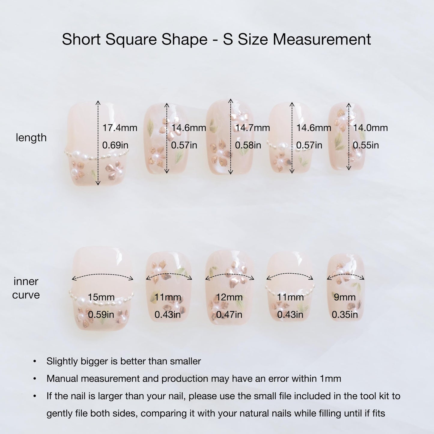 [GLORS] Short Square Press On Nails, Nude Pink with Rose Gold Foil and Pearl Accents, 10 Pieces (Small, SS)