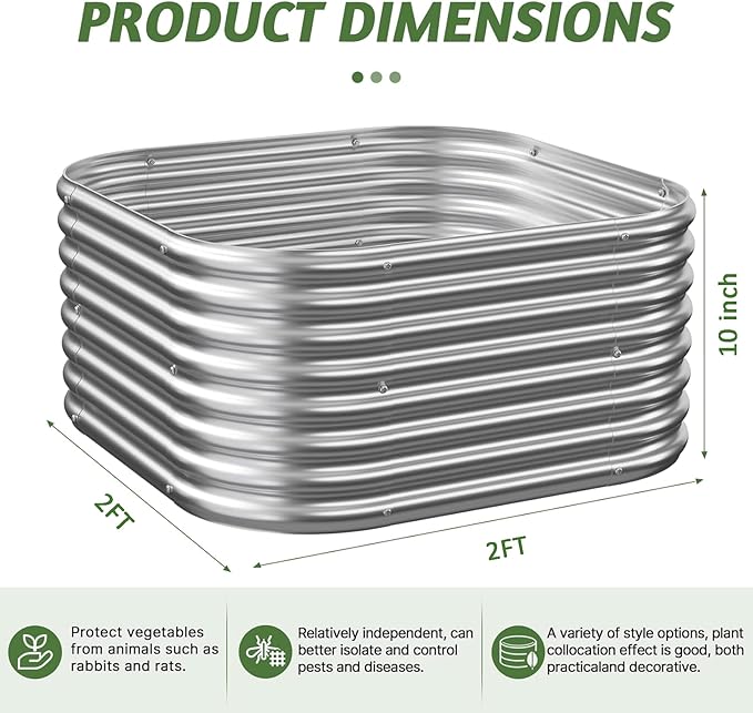 4 Pack 2x2FT Corrugated Galvanized Steel Raised Garden Bed Outdoor, Metal Above Ground Garden Bed for Vegetables and Flowers, Raised Beds for Gardening-2x2FTx10Inch