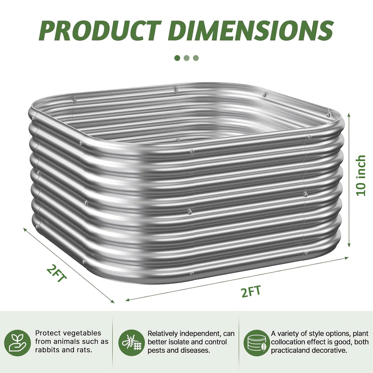 CATMANOR 4 Pack 2x2FT Corrugated Galvanized Steel Raised Garden Bed Outdoor, Metal Above Ground Garden Bed for Vegetables and Flowers, Raised Beds for Gardening-2x2FTx10Inch