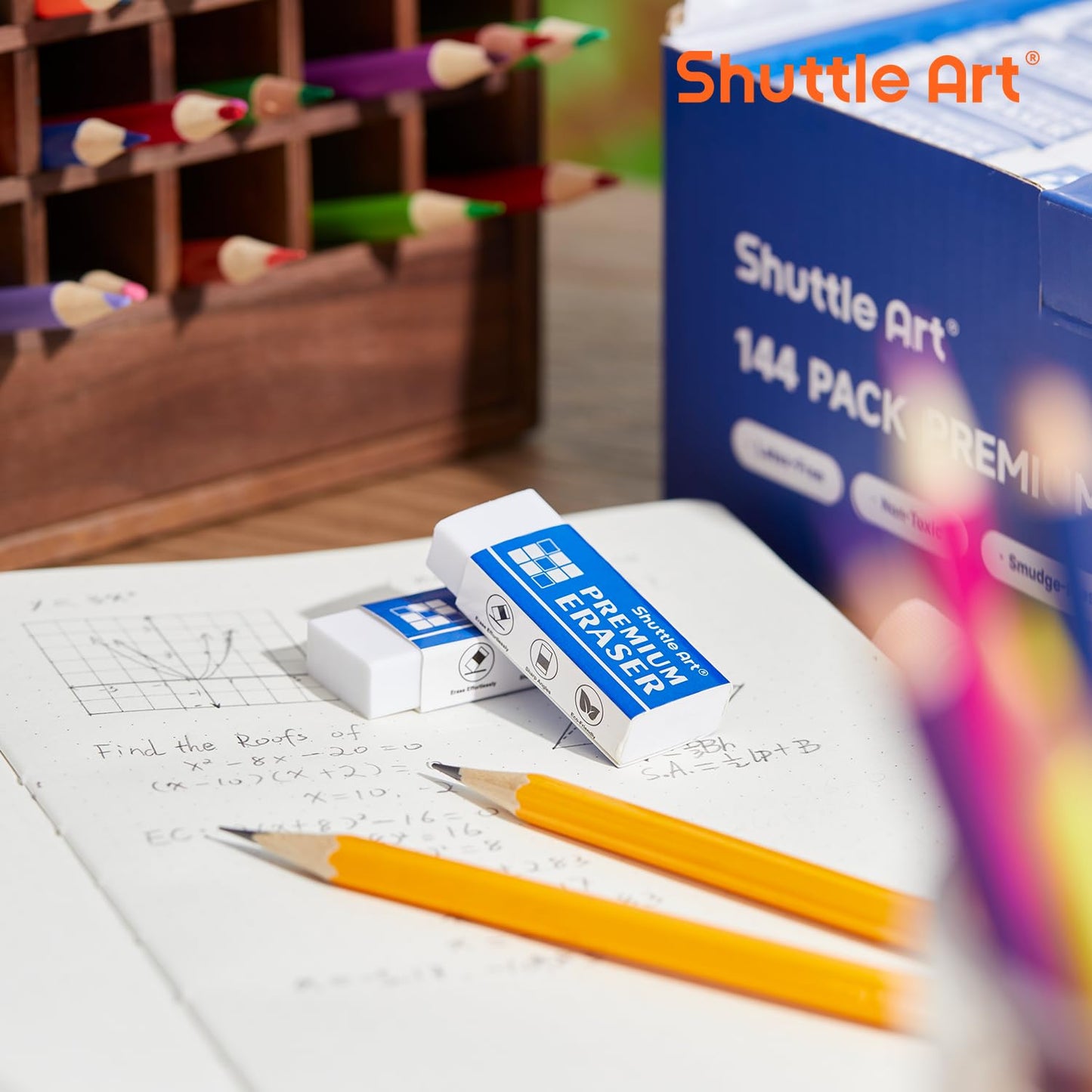 Erasers, Shuttle Art 144 Pack Premium Eraser Bulk, White Erasers Classroom Set for Kids Teachers as School and Office Supplies