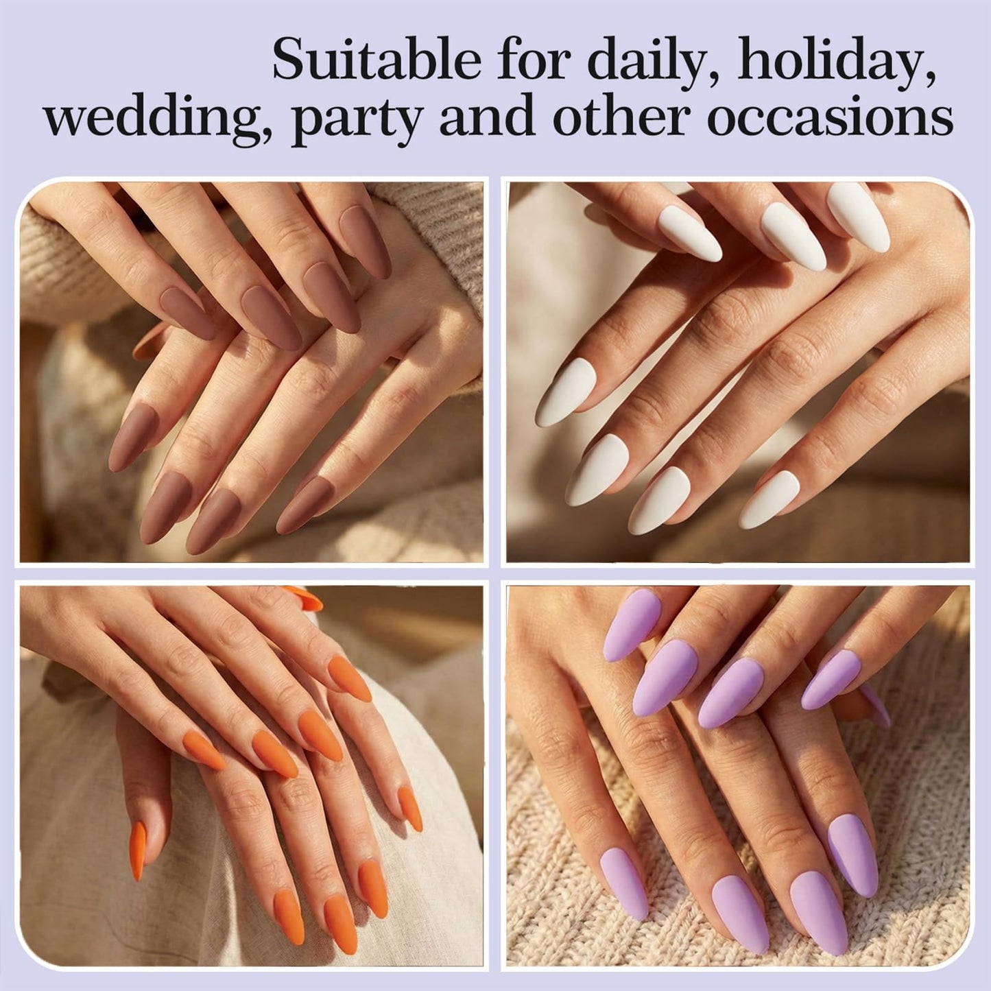216 Pcs Press on Nails Medium Almond Nail Press ons in 9 Colors Fake Nails in 12 Sizes Mate False Nails Full Cover Stick on Nails for Women Manicure