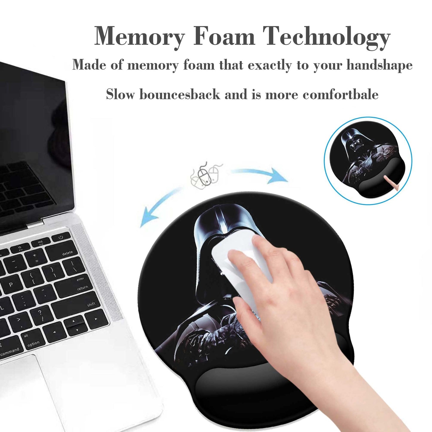 Black Mouse Pad with Wrist Rest,Non-Slip Rubber Base for Comfortable Gaming Mousepad - Ergonomic Mouse Pad with Wrist Support Suitable for Laptop Desktop and Work, Office Desk Accessory