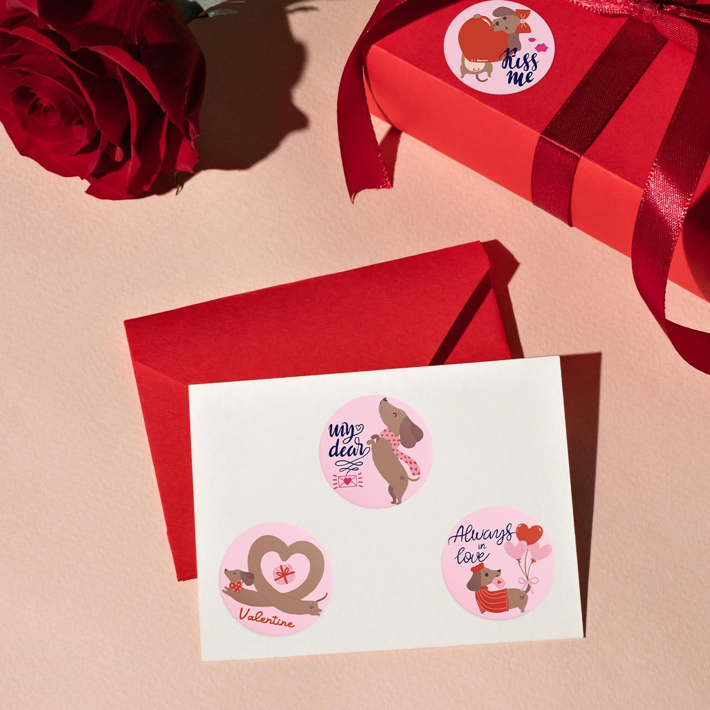 RUSPEPA 270 Pcs Valentine's Day Stickers, 1.5 Inch Round Love Labels with Cute Animals, Unicorns, Dinosaurs & Romantic Quotes, 5 Sets Adhesive Stickers for Gifts, Scrapbooking, Cards, Party Favors