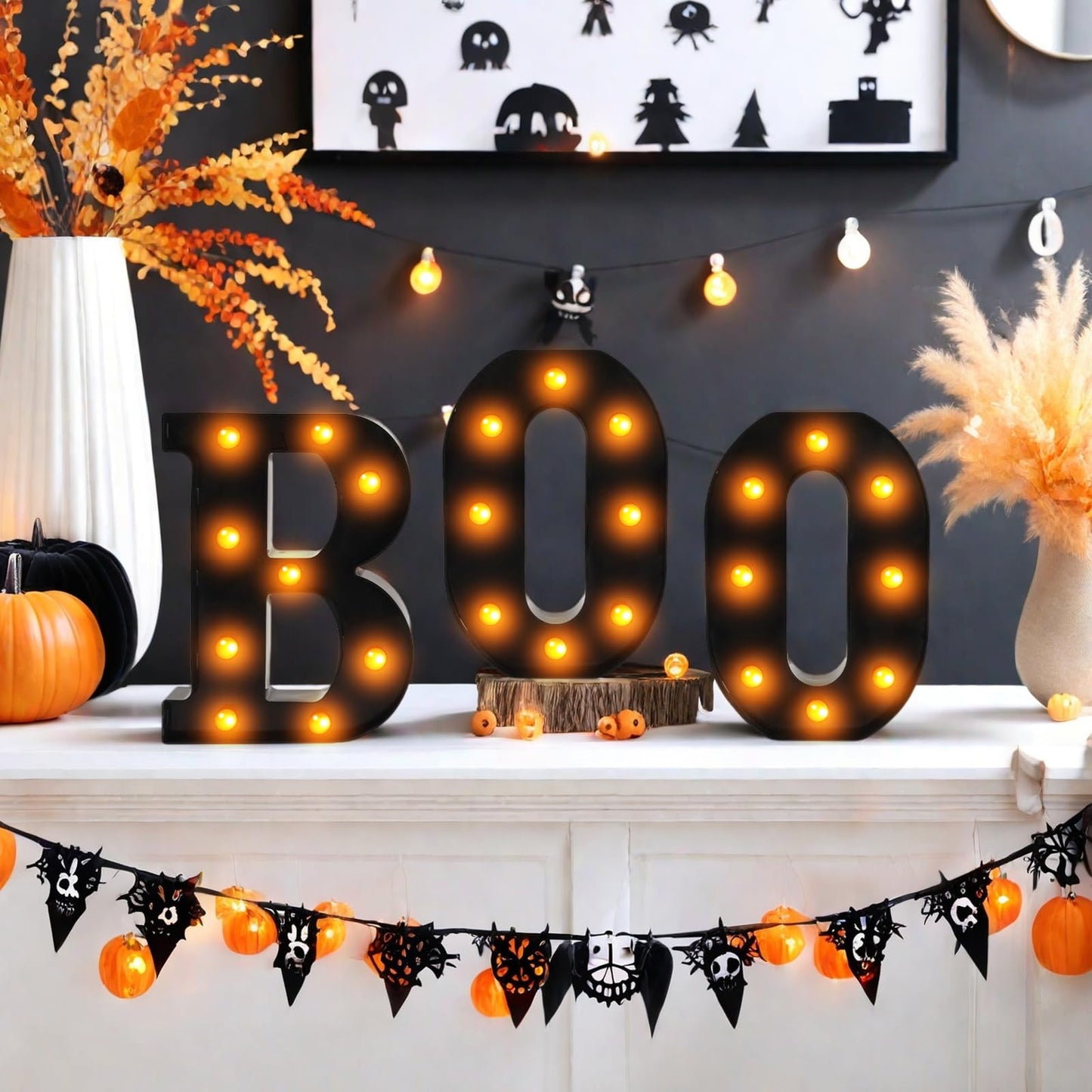 Halloween Decorations - 8.6" Large "BOO" Marquee Light Up Letters Light Up Sign Halloween Decor Indoor for Kitchen Bedroom Fireplace Mantel Party Holiday Display