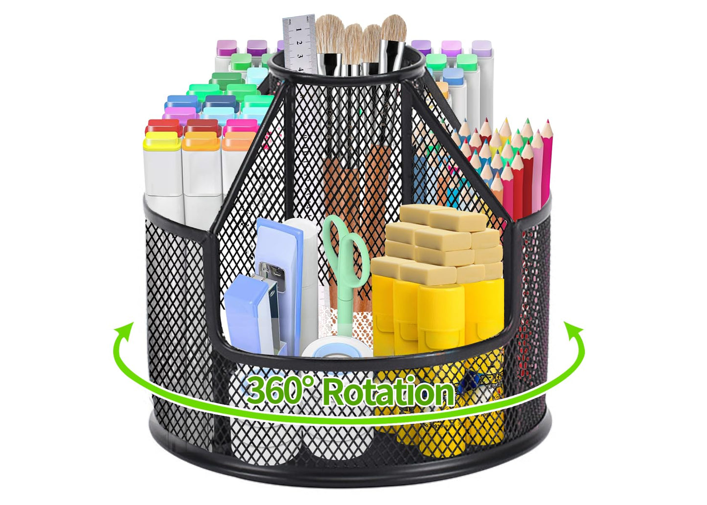 RURYEURT Pencil Holder, Rotating Desk Organizer, Metal Pen Organizer Mesh Pen Holder Office Desk Accessories Cute Office, School, Home,Art Suppliers (Black)
