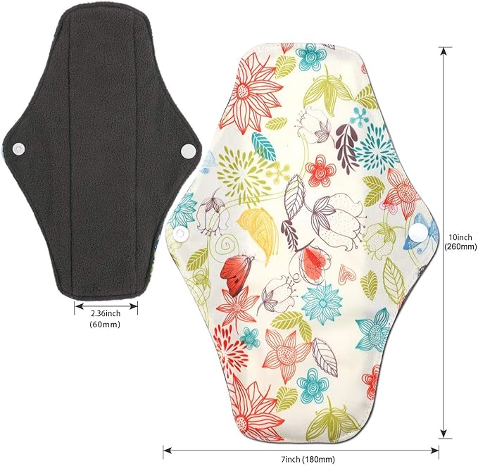 Reusable Menstrual Pads (7 in 1, 10in*7in), PHOGARY Bamboo Cloth Pad for Heavy Flow with Wet Bag, Large Sanitary Pads Set with Wings for Women, Washable Overnight Cloth Panty Liners Period Pad