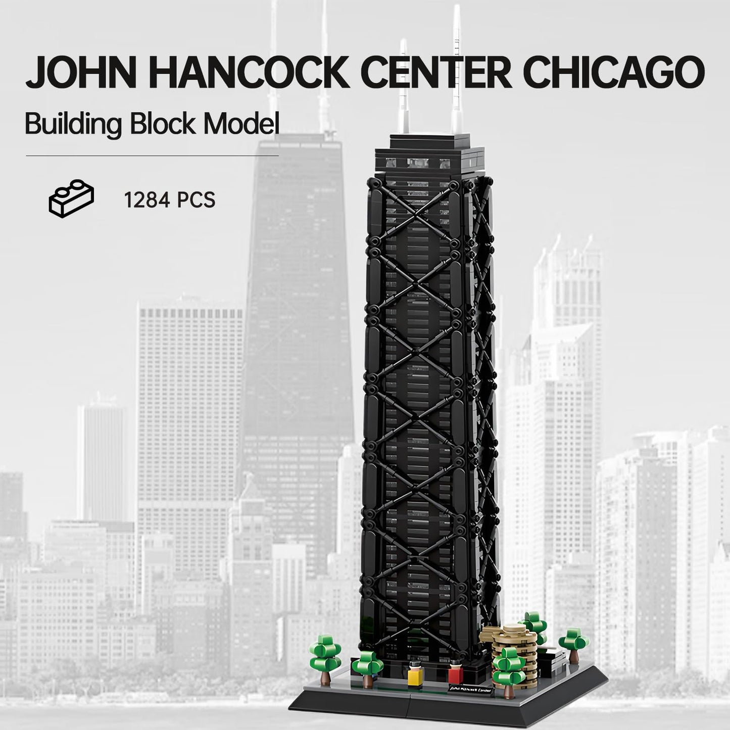 CSNRHG John Hancock Center Chicago Architecture Model Building Blocks Sets The Office Landmarks Skyline Set Toys Collection for Kids Adults 1284Pcs