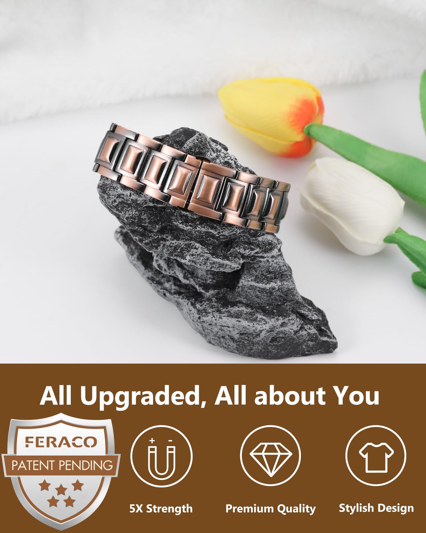 Feraco Copper Magnetic Therapy Bracelets for Men with 5X Strength 5000 Gauss Magnets,99.99% Cooper Bracelet