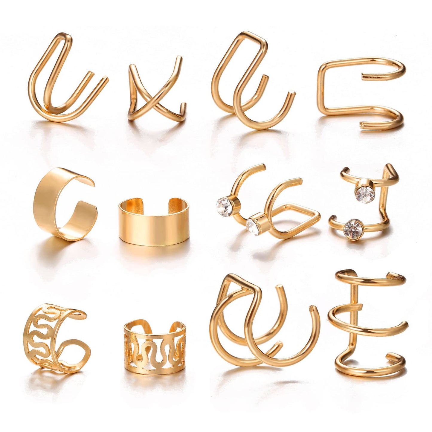 coadipress Ear Cuffs Earrings Set for Women Non-Piercing Stainless Steel Dainty Helix Cartilage Ear Clip On Wrap Earring Set Fake Nose Ring Non-Piercing Adjustable (Gold)