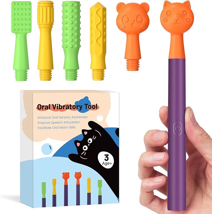 Oral Sensory Stimulation Kit with 6 Soft Textured Heads for Speech Therapy & Feeding Support, Muscle Strength & Phonation Improvement - Purple