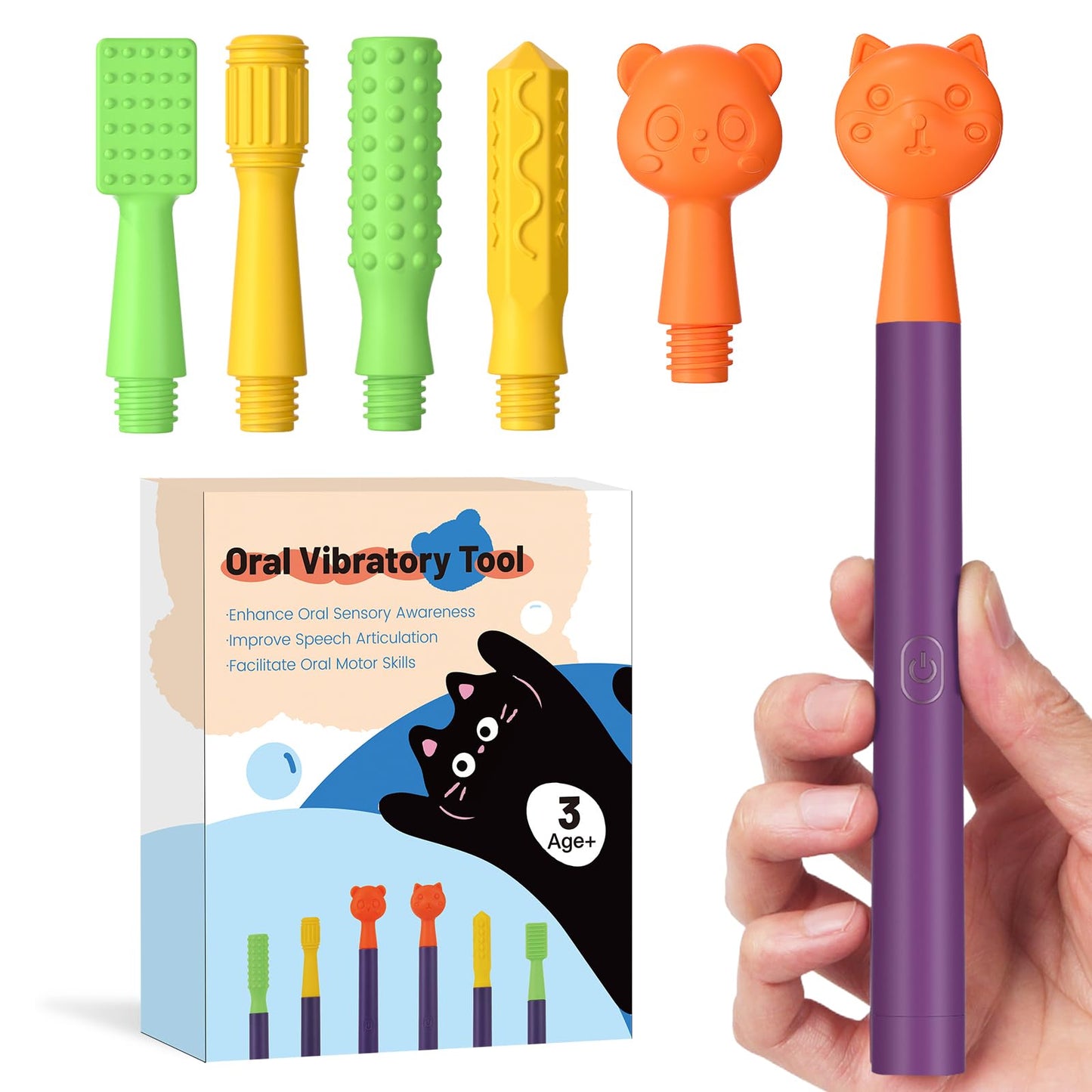 Oral Sensory Stimulation Kit with 6 Soft Textured Heads for Speech Therapy & Feeding Support, Muscle Strength & Phonation Improvement - Purple