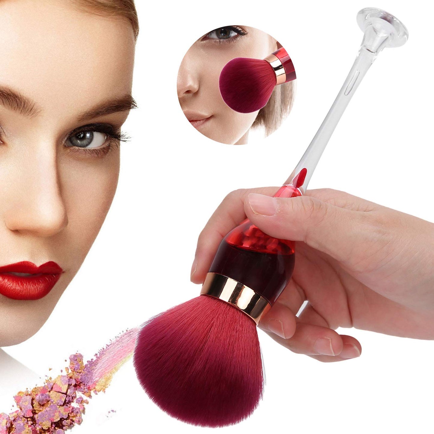 Nail Brush Dust Remover,Nail Dust Cleaning Brush Nail Art Powder Remover Brush Cleaner Makeup Blush Brushes(Rose red)