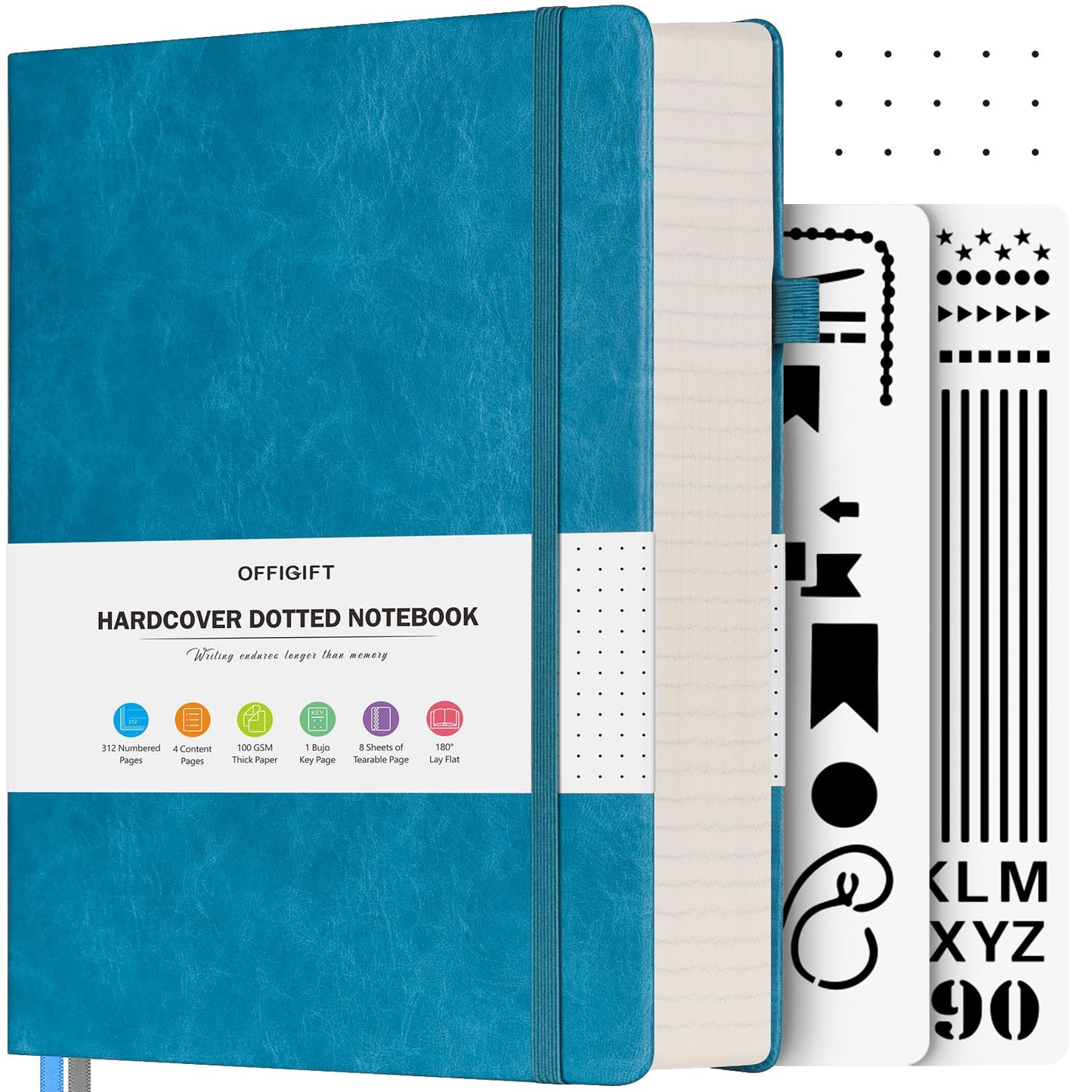 OFFIGIFT Bullet Dotted Journal Notebook, A5 Hardcover Dot Journal, 312 Numbered Pages Leather Journal, 100gsm No Bleed Paper Dot Grid Notebook with Index Pages for Women Men, 5.75" x 8.38", Blue