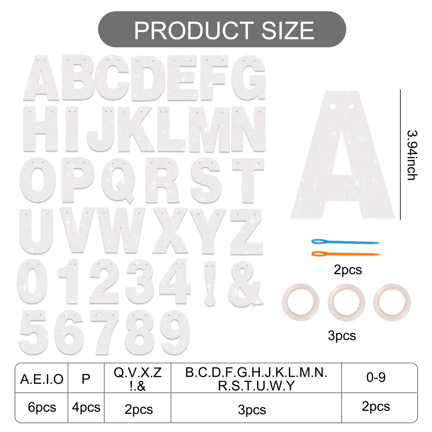 BEISHIDA 116 PCS A-Z DIY Letter Banner Kit Make Your Own Banner Including 111 Letters and Numbers 3 Rope and 2 Threading Device,Customized for Birthday Graduation Wedding Decor Glitter White