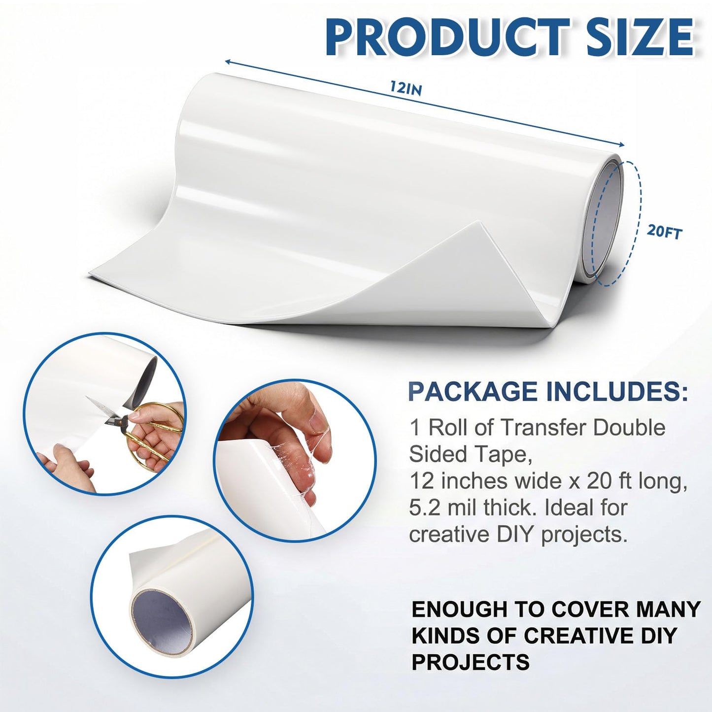 Eaasty 1 Roll 12" Width x 20 ft Length 468 Double Sided Adhesive Transfer Tape Sheet Roll for Bonding and Laminating