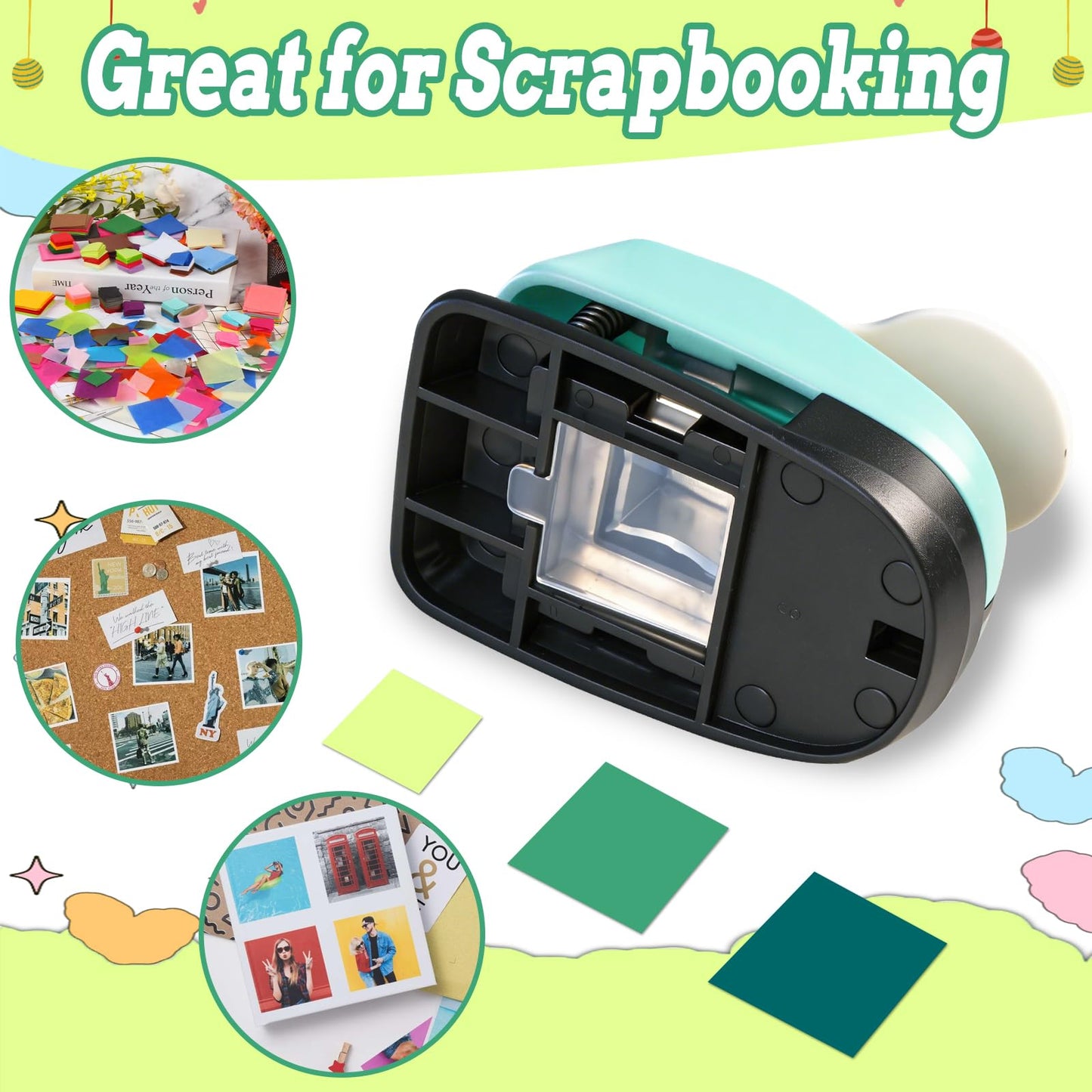 Square Punch for Crafting Scrapbooking Cards, 3/8'' 5/8'' and 1'' Square Lever Action Craft Puncher, Scrapbooking Crafting Tool Handmade Paper cuadrado Punches for DIY Cards Making