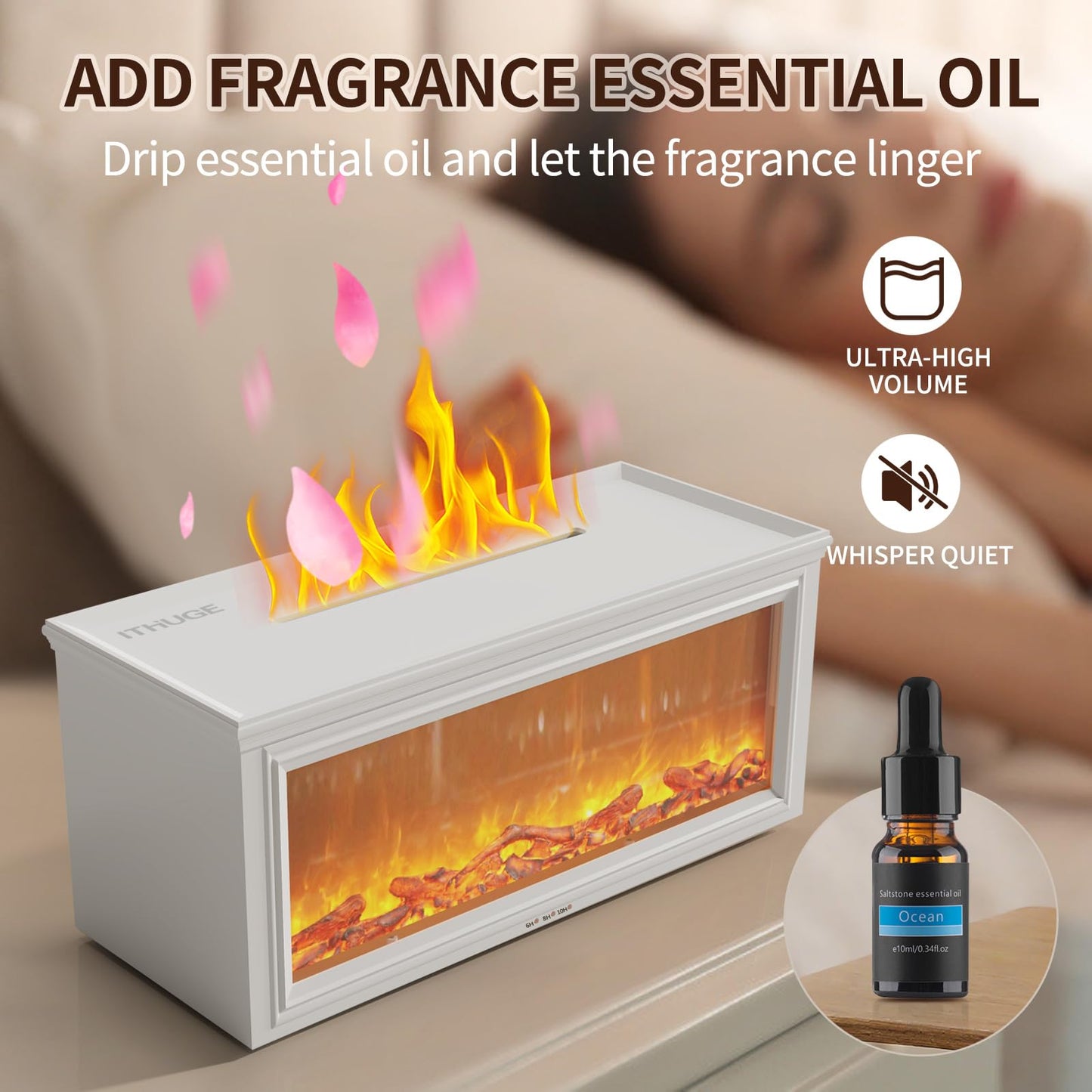 ITHUGE Essential Oil Diffuser 280ml, Flame Humidifier with Remote Control & 7 Color LED Lights, Ultrasonic Aromatherapy Diffuser for Home Bedroom Office(HY-05B)