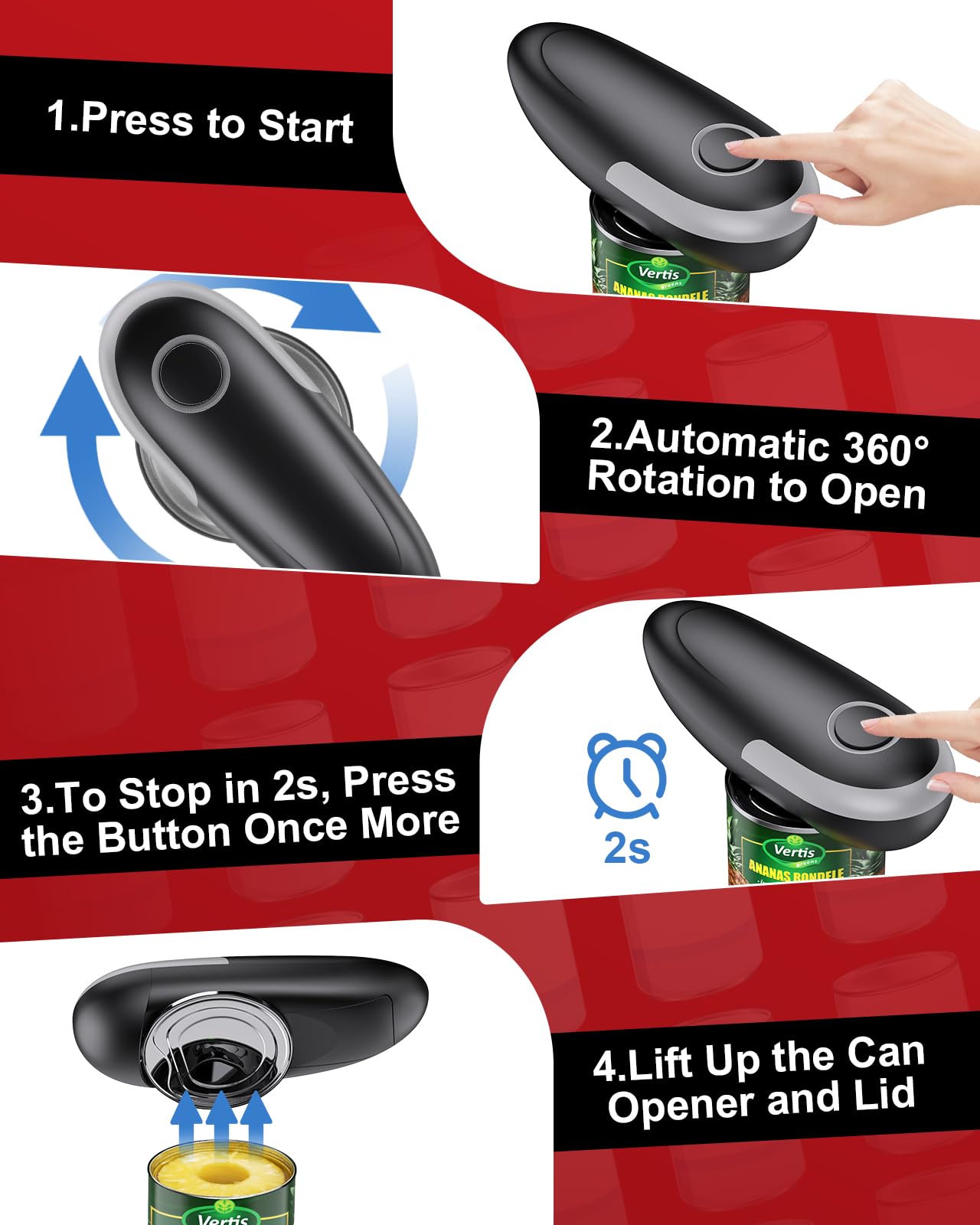 One Touch Electric Can Opener Fits All Can Sizes