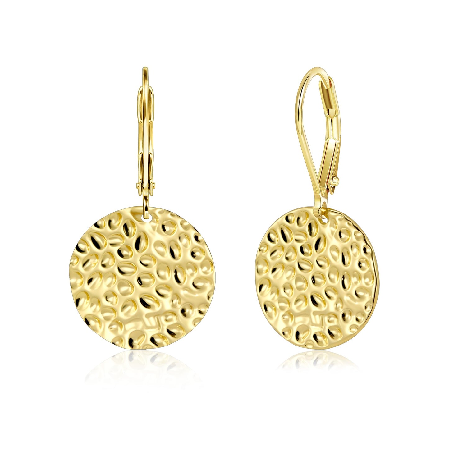 ALEXCRAFT Gold Hammered Dangle Earrings for Women Hypoallergenic 14K Gold Disc Coin Drop Leverback Earrings Hammered Dangle Drop Earings for Women Jewelry Gifts
