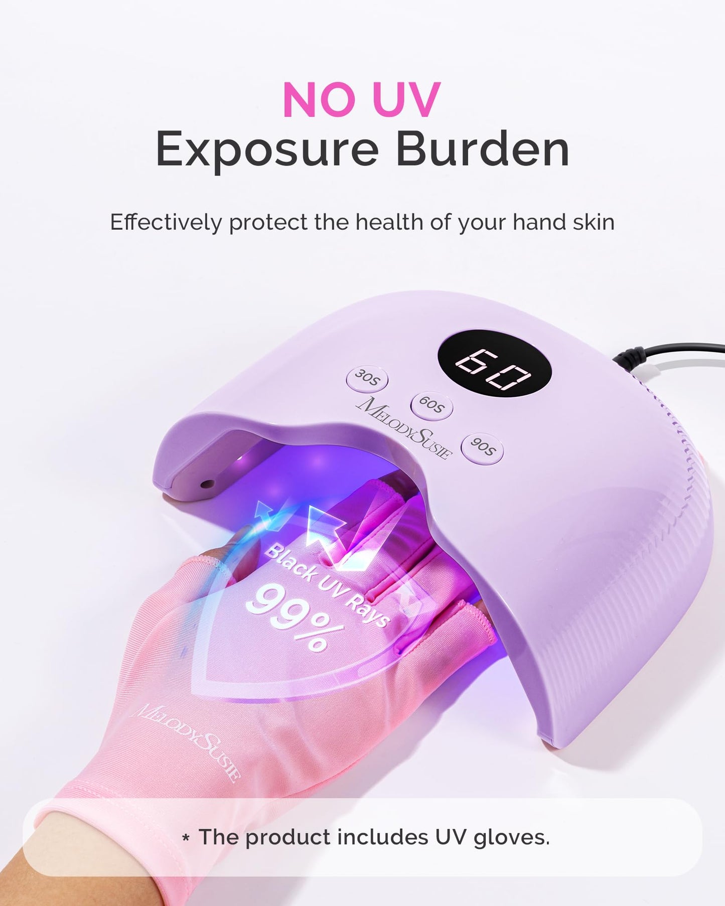 MelodySusie Compact LED UV Nail Lamp with UV Gloves, P-PLUS30A Nail Dryer with Smart Sensor Cures All Gels, Especially Rhinestone Glue, Liner & Cat Eye Gel Polishes for Advanced DIY at Home, Purple