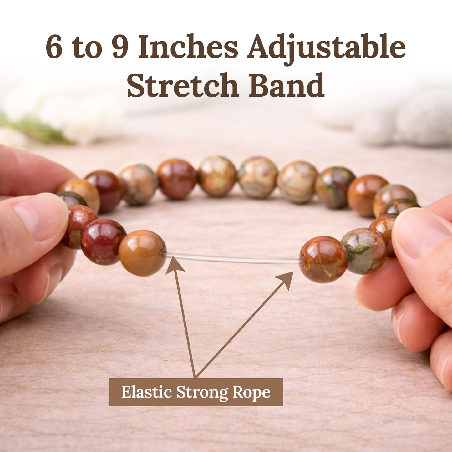 Elm City Direct 8mm Natural Stone Beaded Bracelet – Unisex Crystal Stretch Bracelets for Men & Women, Chakra & Healing Jewelry, Gift-Ready Beaded Bracelets (Egg Stone, 8mm)