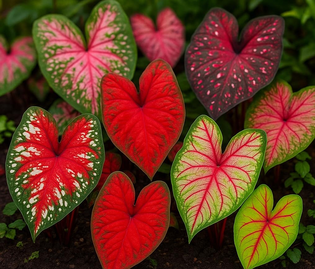 Caladium Bulbs for Planting - Mixed Colors, Growers Choice - Long Blooming Blend (12 Bulbs)