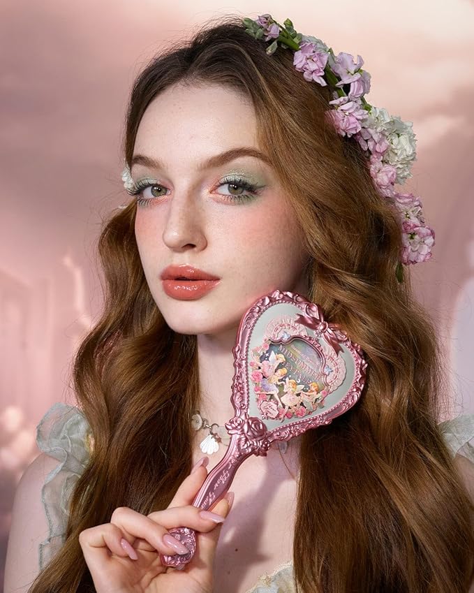 Flower Knows [Gift] Hand Mirror,Buy 5 Cosmetics,Get 1 Midsummer Fairytales Green Hand Mirror,Vintage Heart Handheld Mirror,Fancy Princess Mirror with Long Handle,Gift for Girls & Women(Tea Menthe)