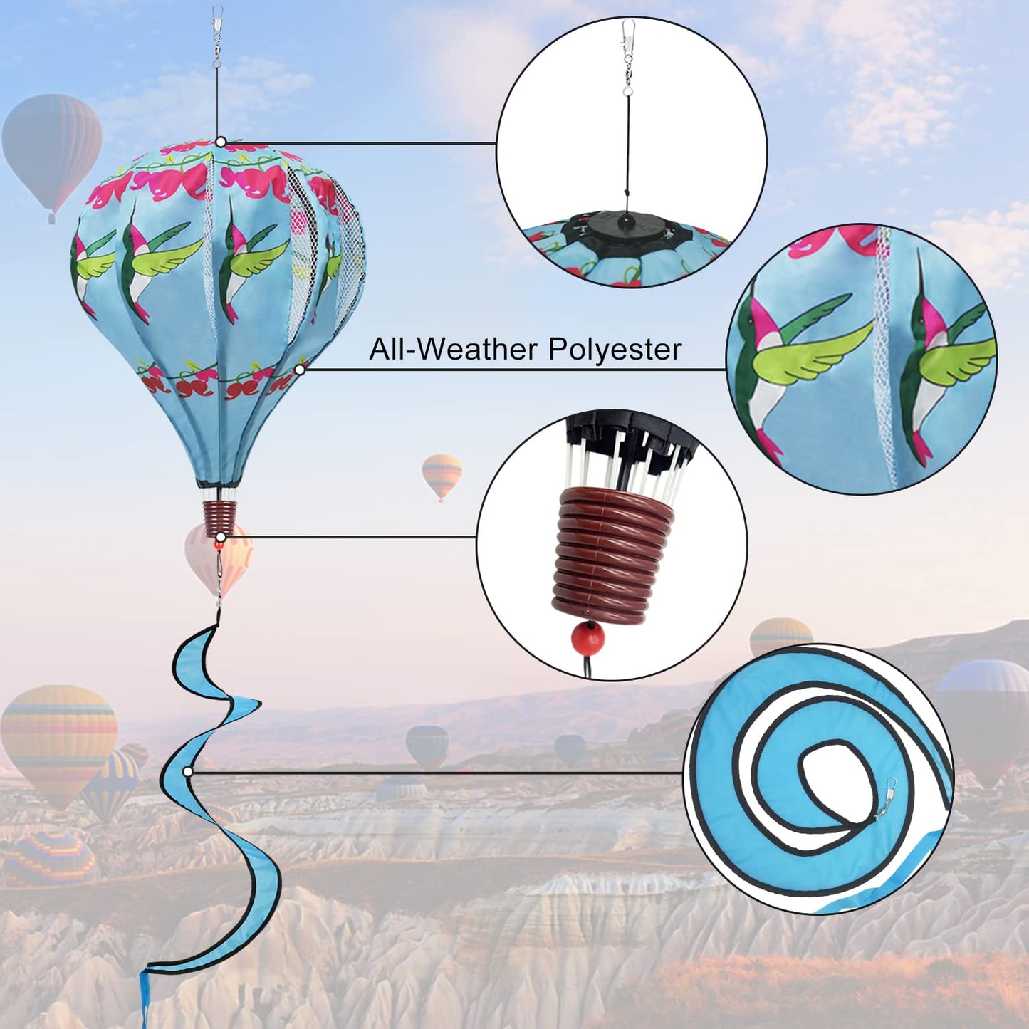2Pack Hot Air Balloon Wind Spinners Outdoor Hanging, HADEEONG Large Wind Spinners Outdoor Windmill Balloon Spinners for Yard and Garden Wind Twister (Hummingbirds + Butterfly)
