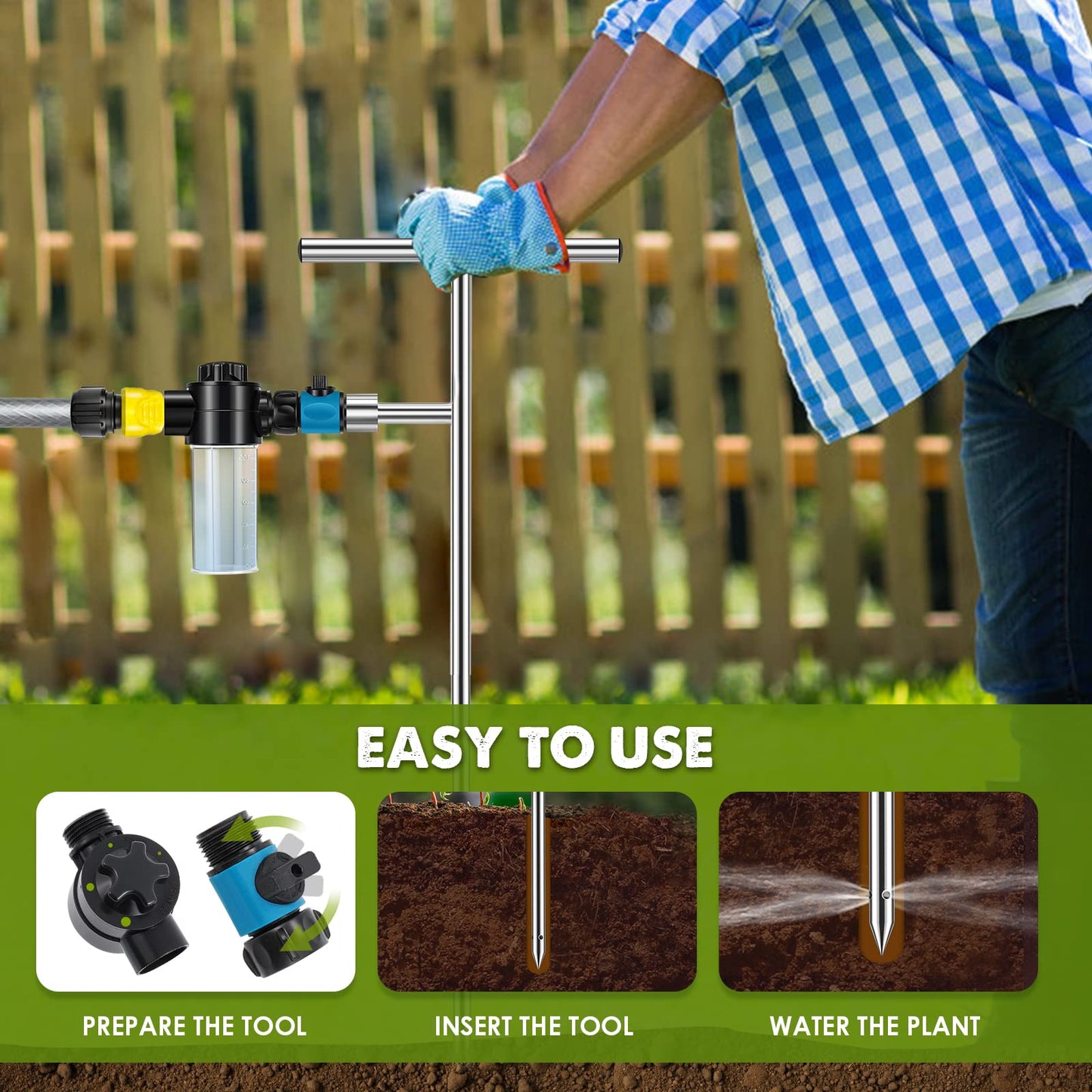 NEWTRY Deep Root Watering Tool, Root Feeder Waterer Irrigator Stainless Steel Tree Watering Spike with Fertilizer Bottle for Plants Trees Shrubs Bushes