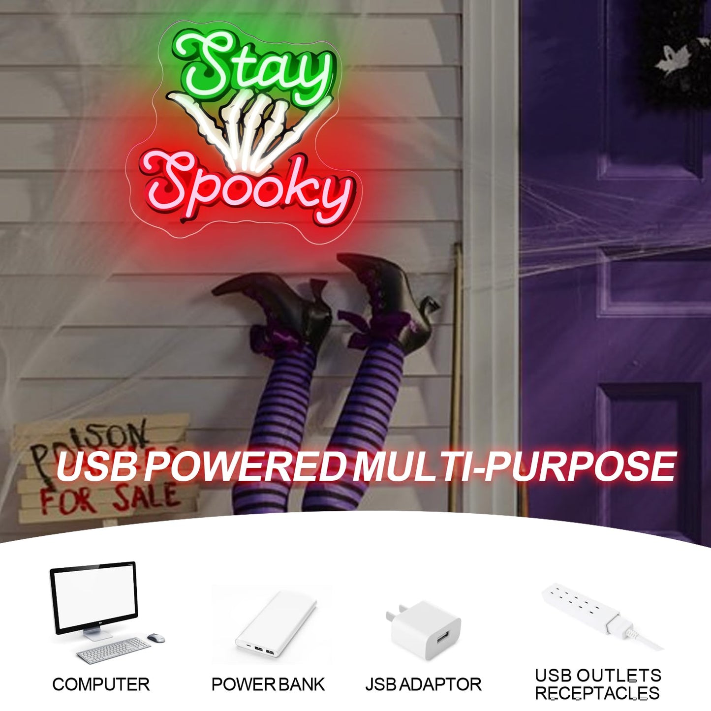 Stay Spooky Neon Sign, Custom Halloween LED Light, Gothic Decor for Halloween Party,Ghost Halloween, Personalized Gift, 13.8"x13"