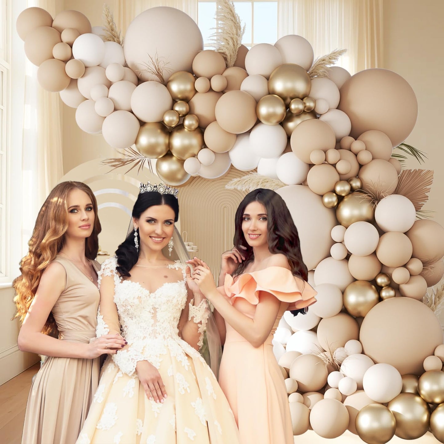 147pcs Neutral Balloon Arch Kit, Neutral Balloon Garland with Nude Sand White Metallic Gold Balloons for Wedding Birthday Baby Shower Decorations