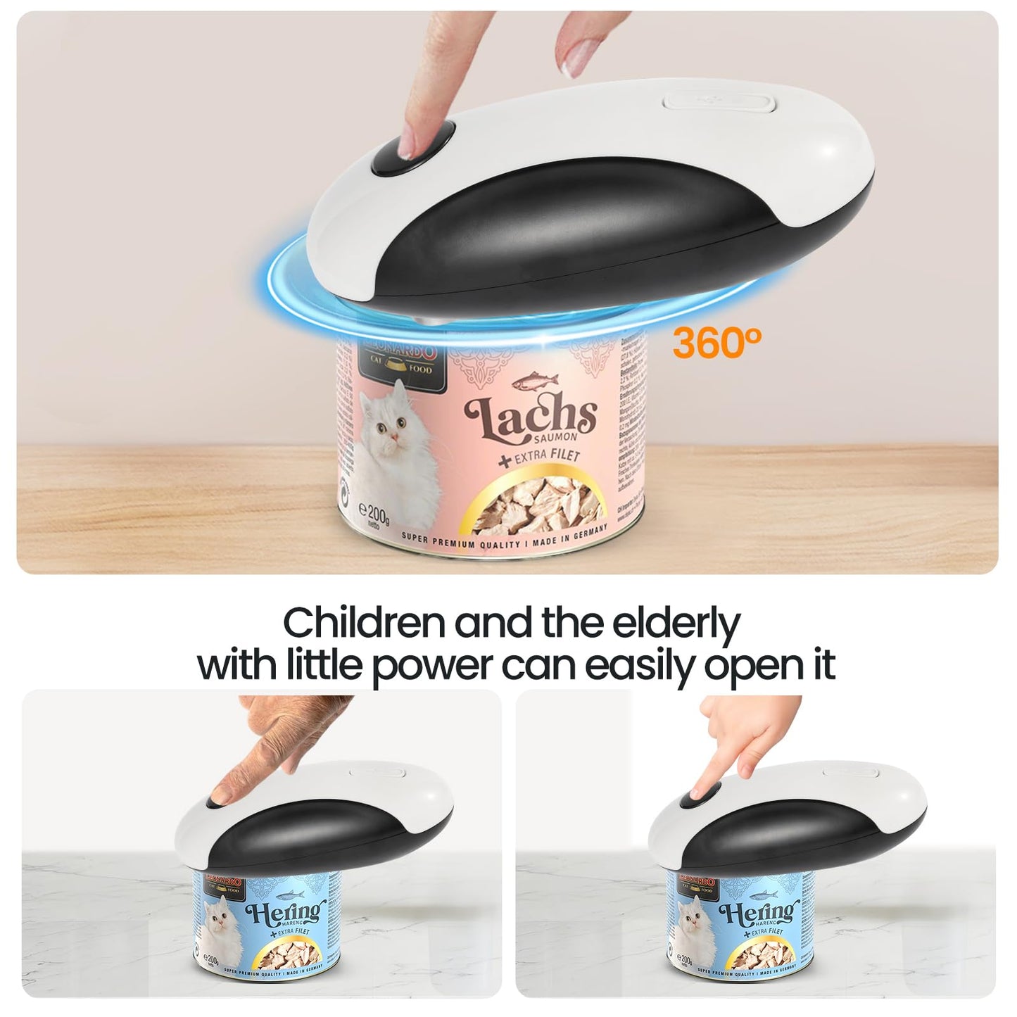 Rechargeable Electric Can Opener, Hands Free for seniors，Food Safe Automatic Can Opener with Smooth Edge,Easy to Use,Works with All Standard Cans