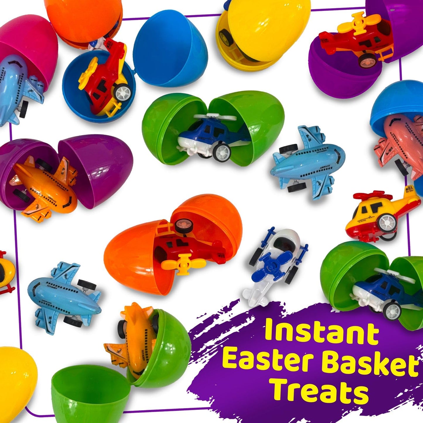 stargo 8 Pack Colorful Prefilled Easter Eggs bulk with toys - mini Aircraft, pull-back Helicopters & Airplanes. Plastic Easter Eggs Filled, Basket Fillers Egg Hunts, Party Favors, Boys Goodie Bags