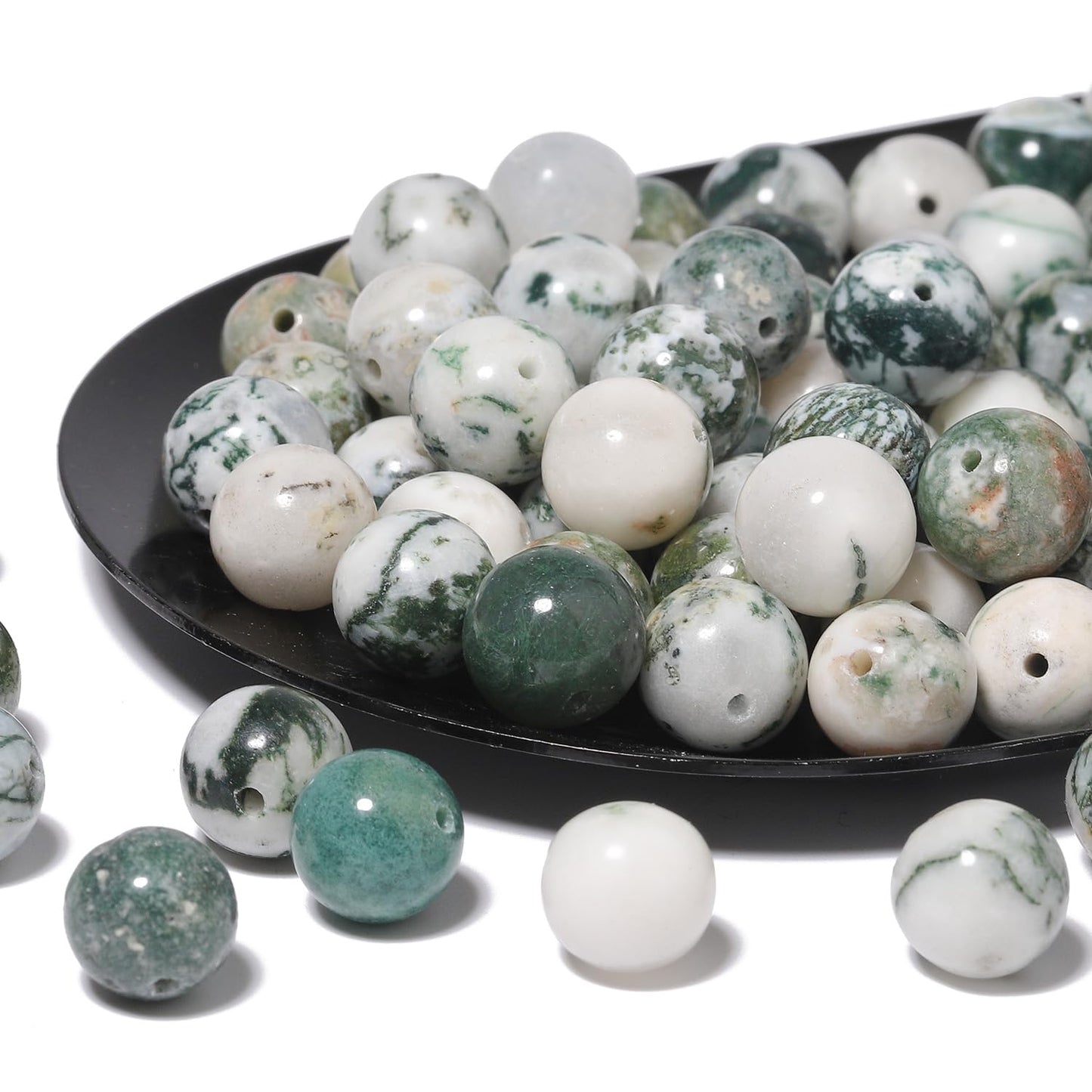 NITOPUPU 10mm 37pcs Tree Agate Natural Stone Beads for Jewelry Making Supplies, Round Crystal Beads for Bracelets Necklace DIY Crafts